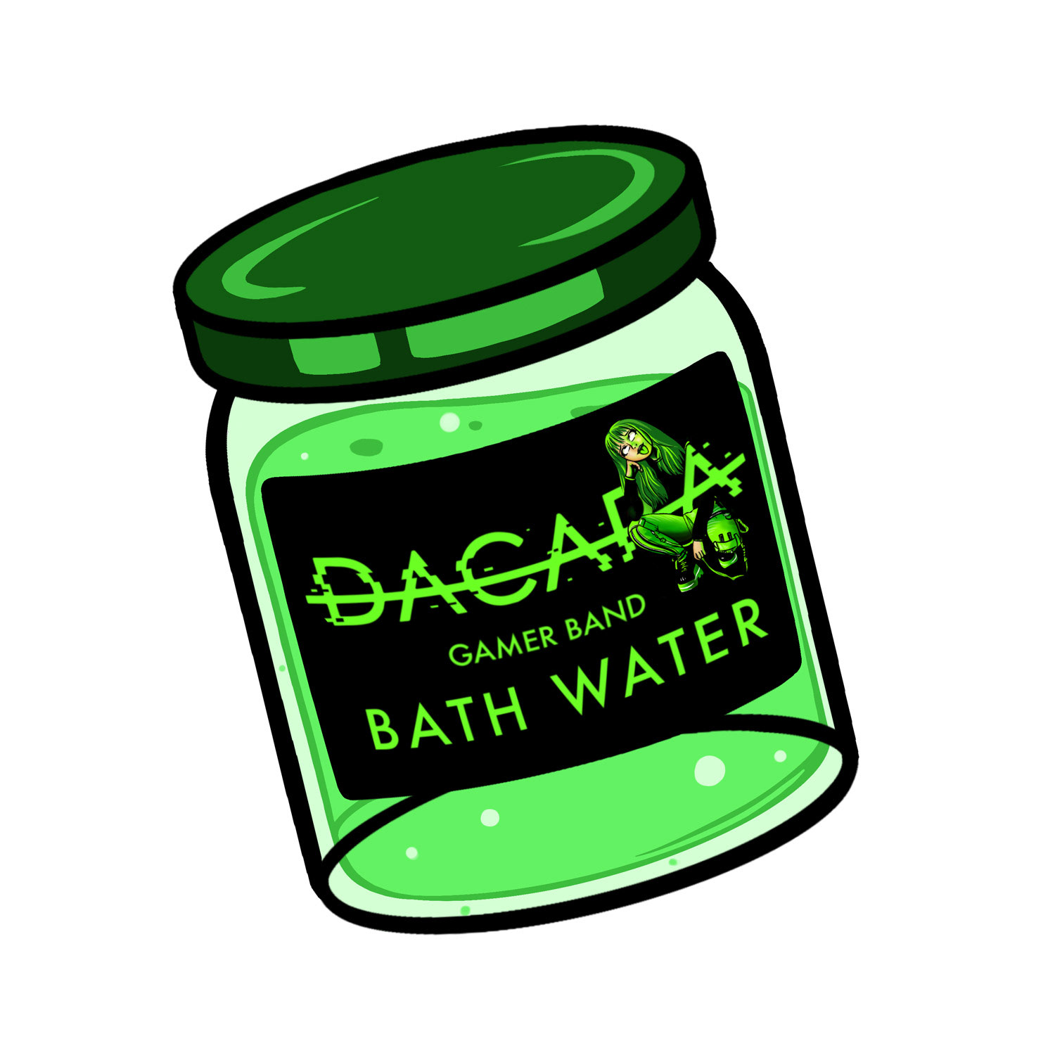 Illustration of DACARA 'Gamer Band Bath Water' green container
