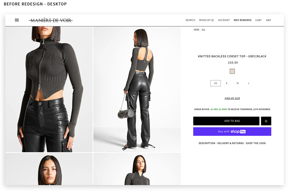 MDV product page before redesign