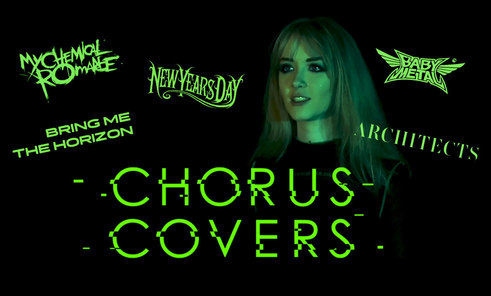 Vocalist Emma Shippen with text reading 'Chorus Covers' and band logos