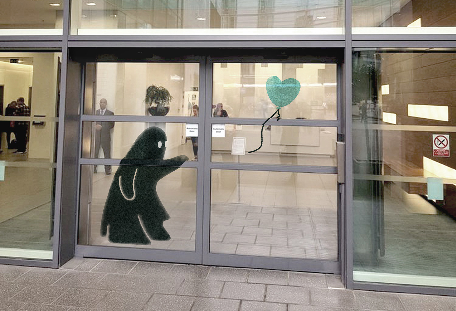 Banksy Parody across two sliding doors