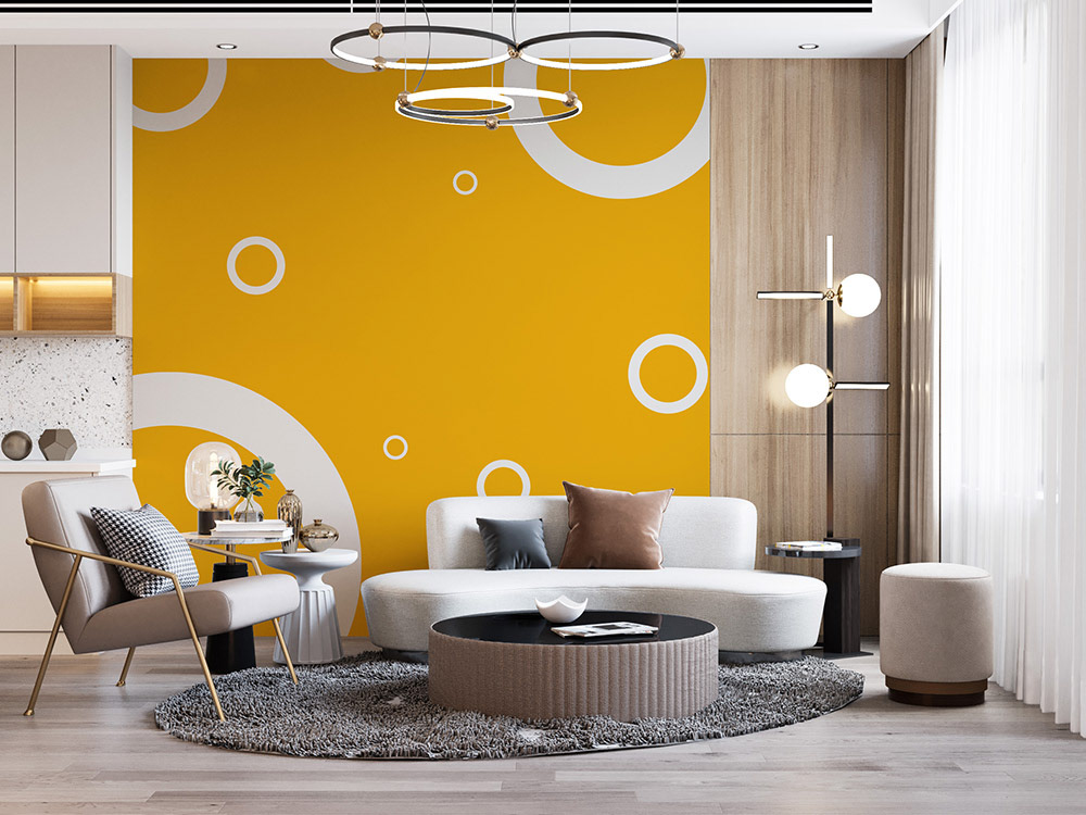 boohoo Alchemy pattern shown on the wall of a spacious office kitchen