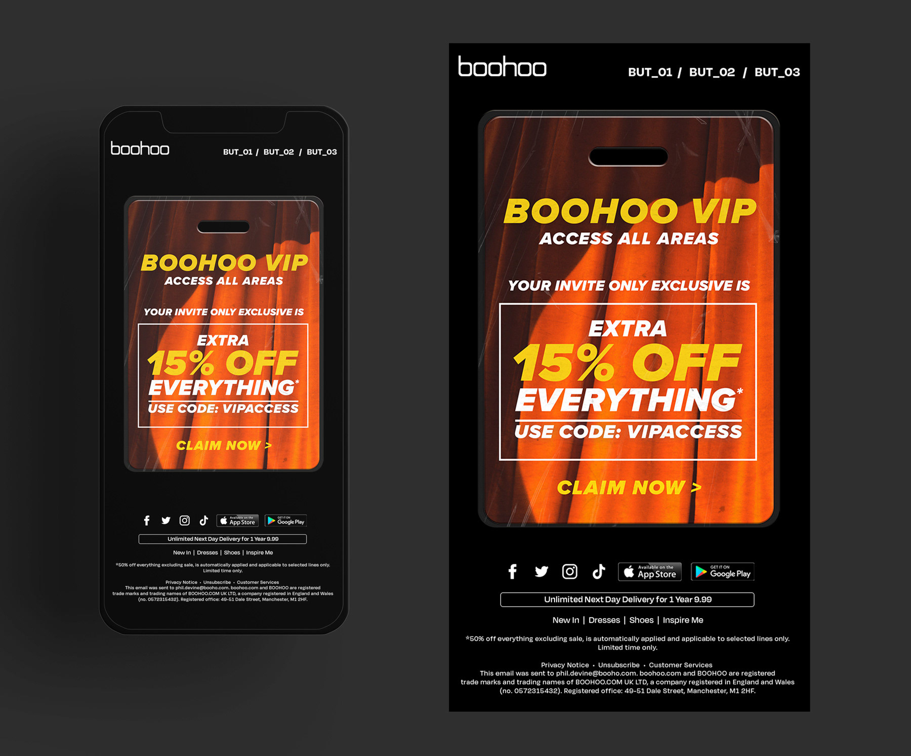 Email designed to look like a VIP pass