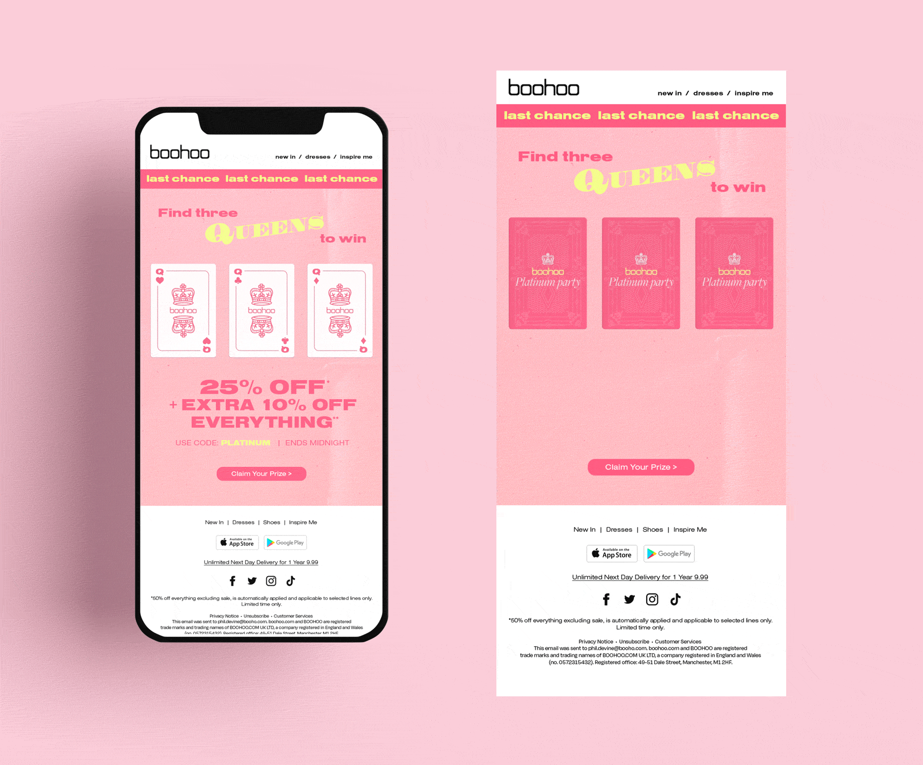 Jubilee themed gamification email with animated Queen playing cards
