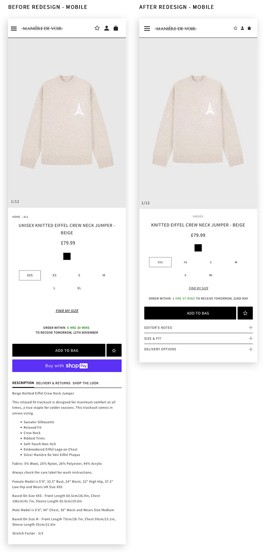 MDV product page before redesign - mobile view