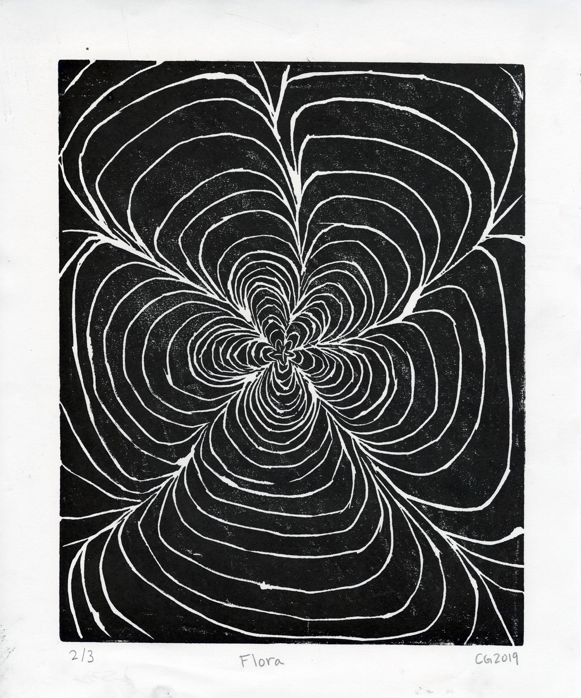 "Flora"- Linocut print. Printrun of 3.