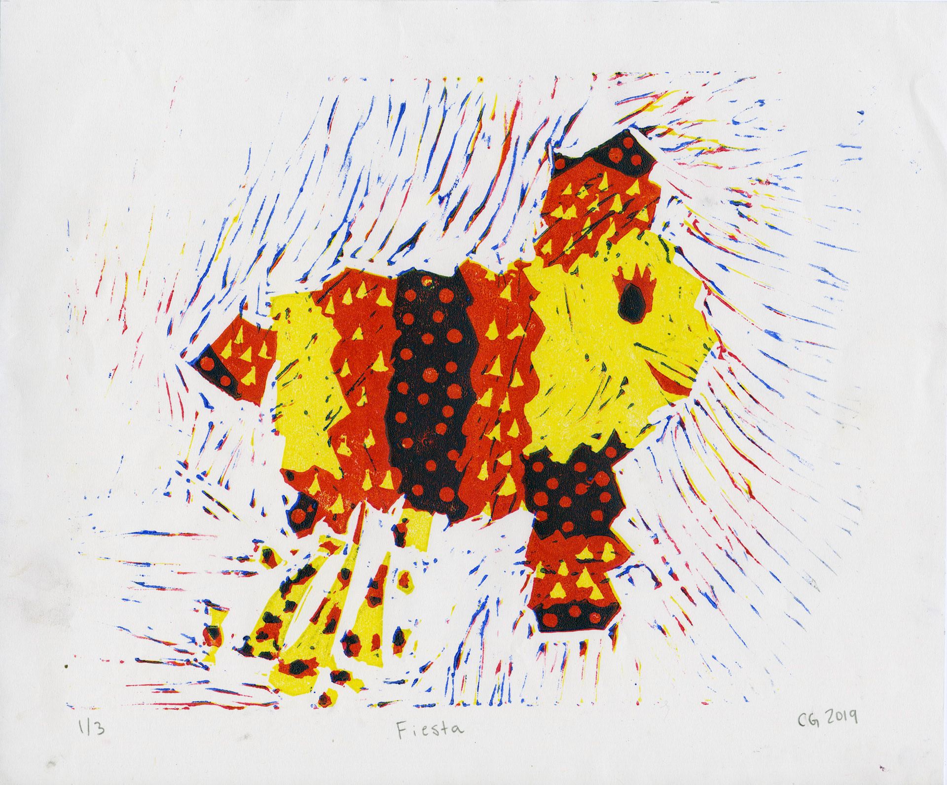 "Fiesta"- Linocut Reduction Print. Printrun of 3.