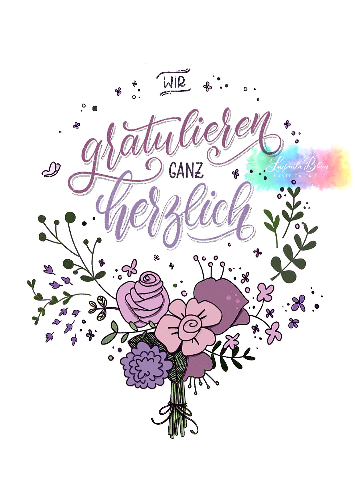 Wir gratulieren ganz herzlich - Handlettering floral