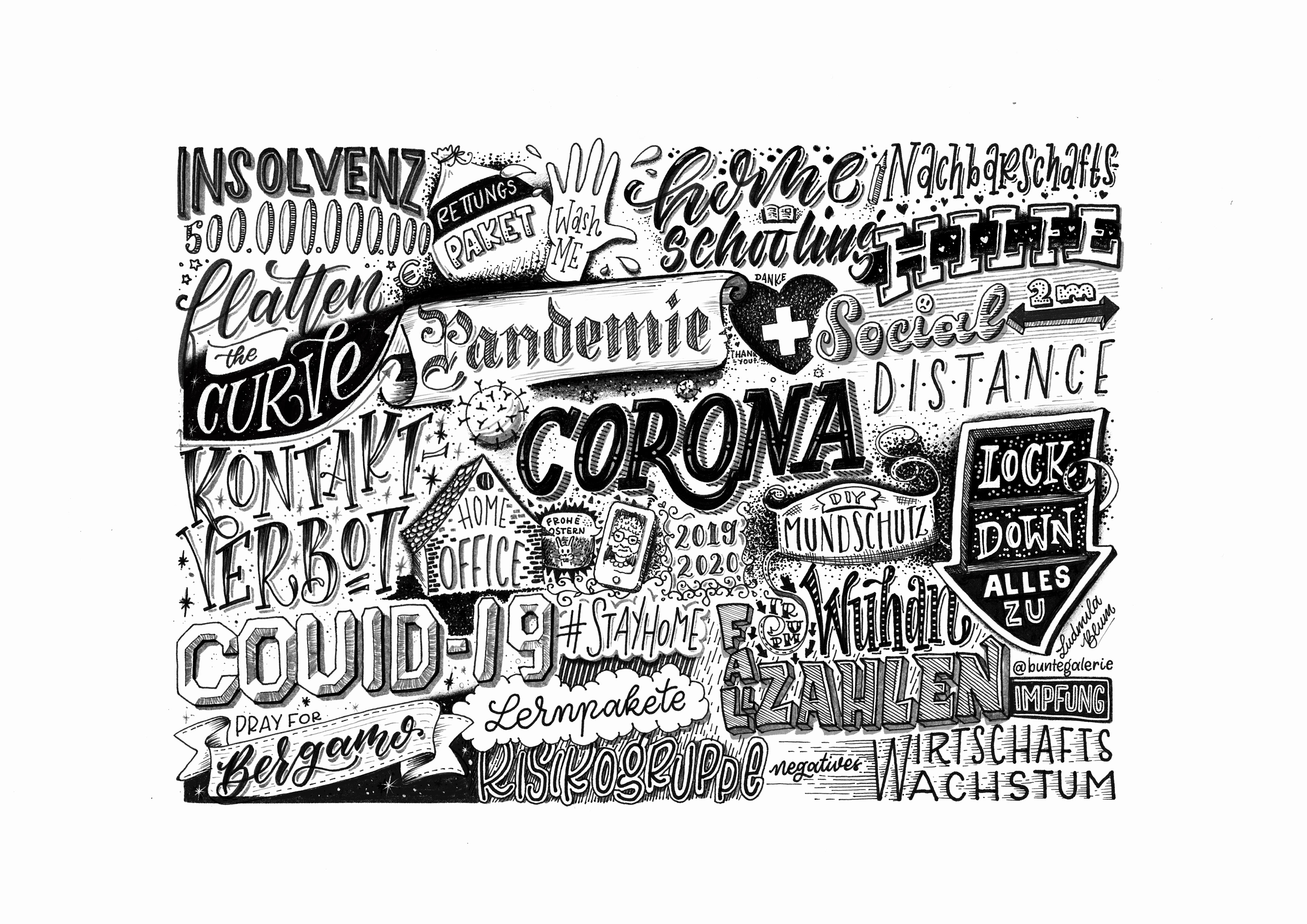 Corona Lettering Wimmelbild