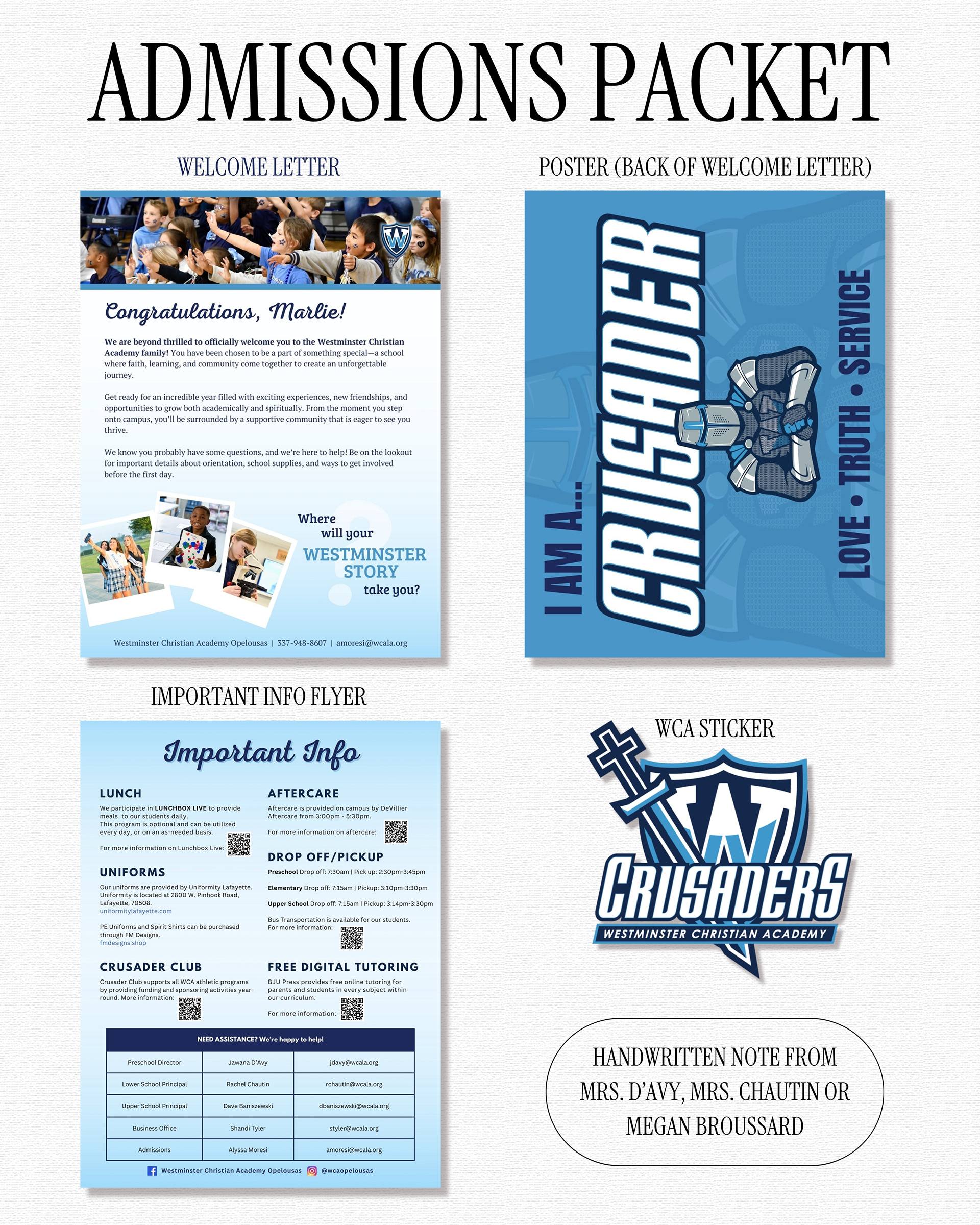 ADMISSIONS PACKET COMPONENTS