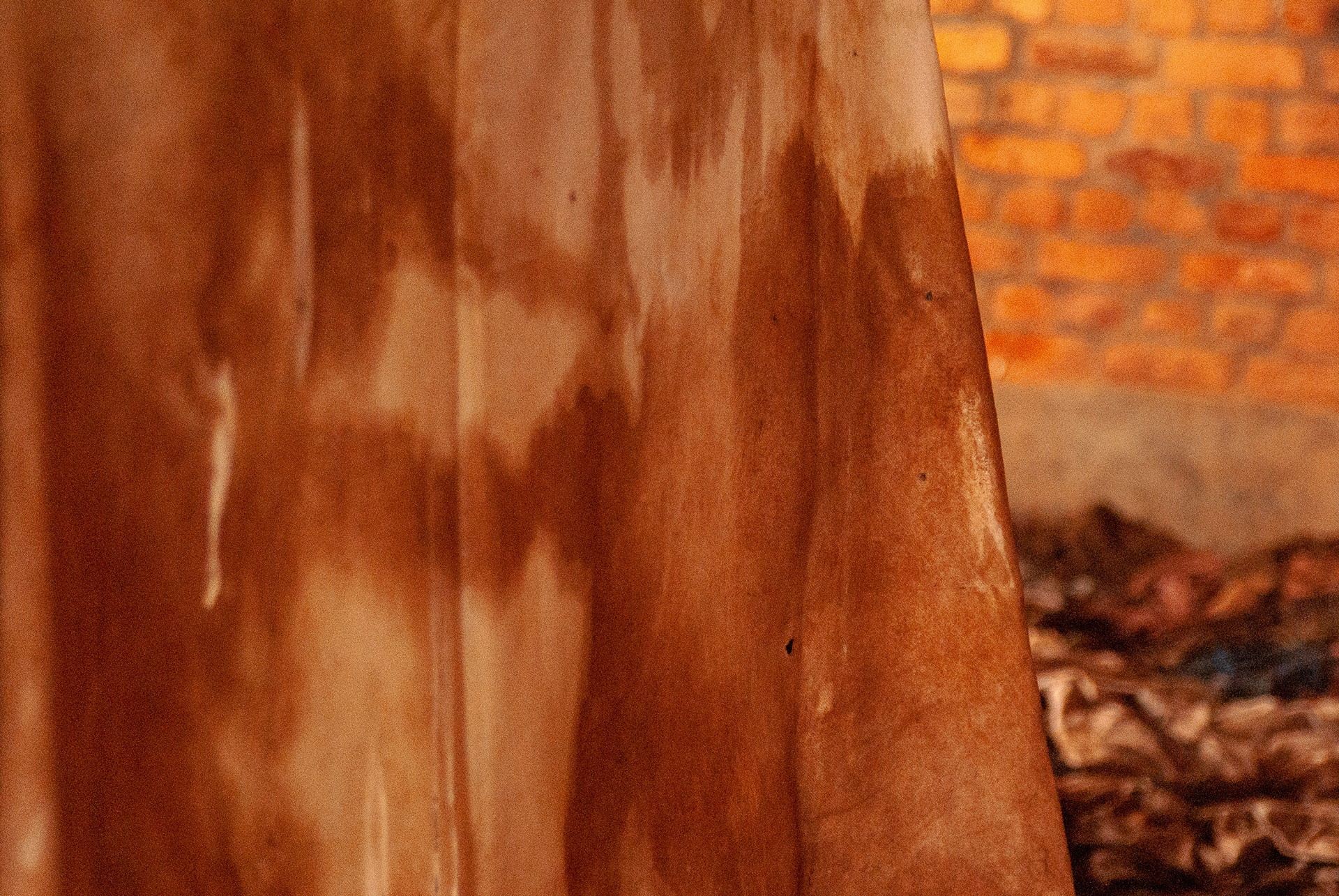 The blood stained altar cloth at Nyamata Memorial, Rwanda