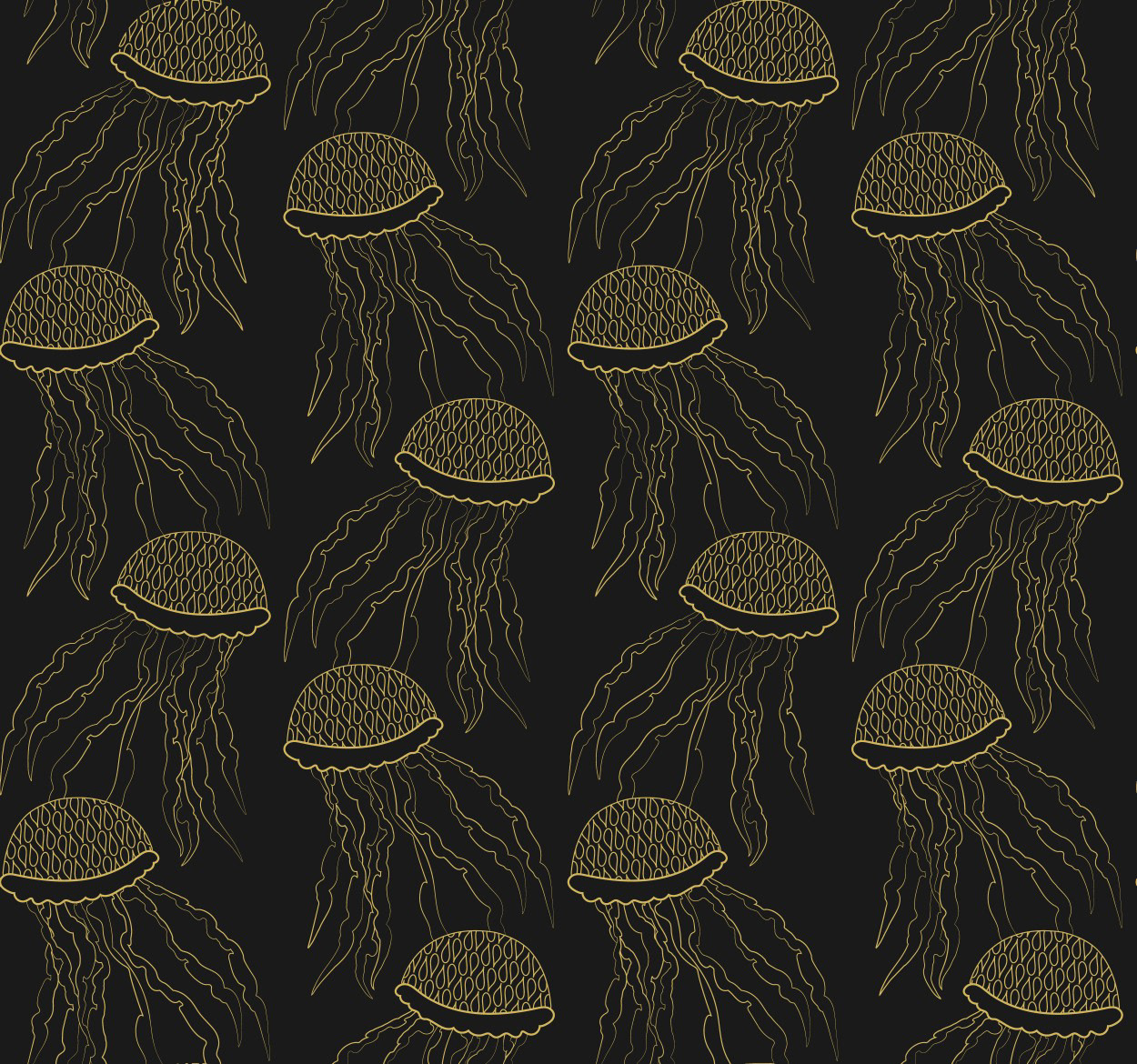 JELLYFISH BLOOM ORNATE OUTLINES - BLACK