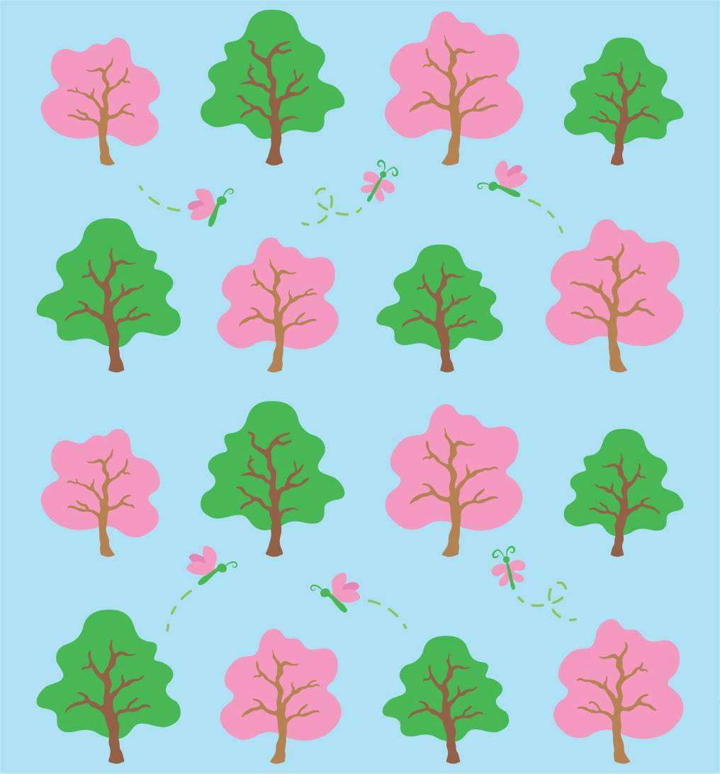 SPRING TREES & BUTTERFLIES - SKY BLUE
