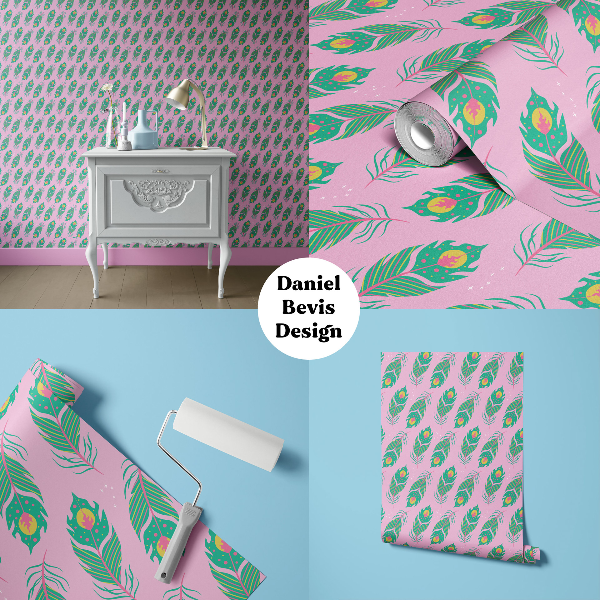PHOENIX FEATHERS SPRING PARADISE HOME LIFESTYLE WALLPAPER COLLAGE