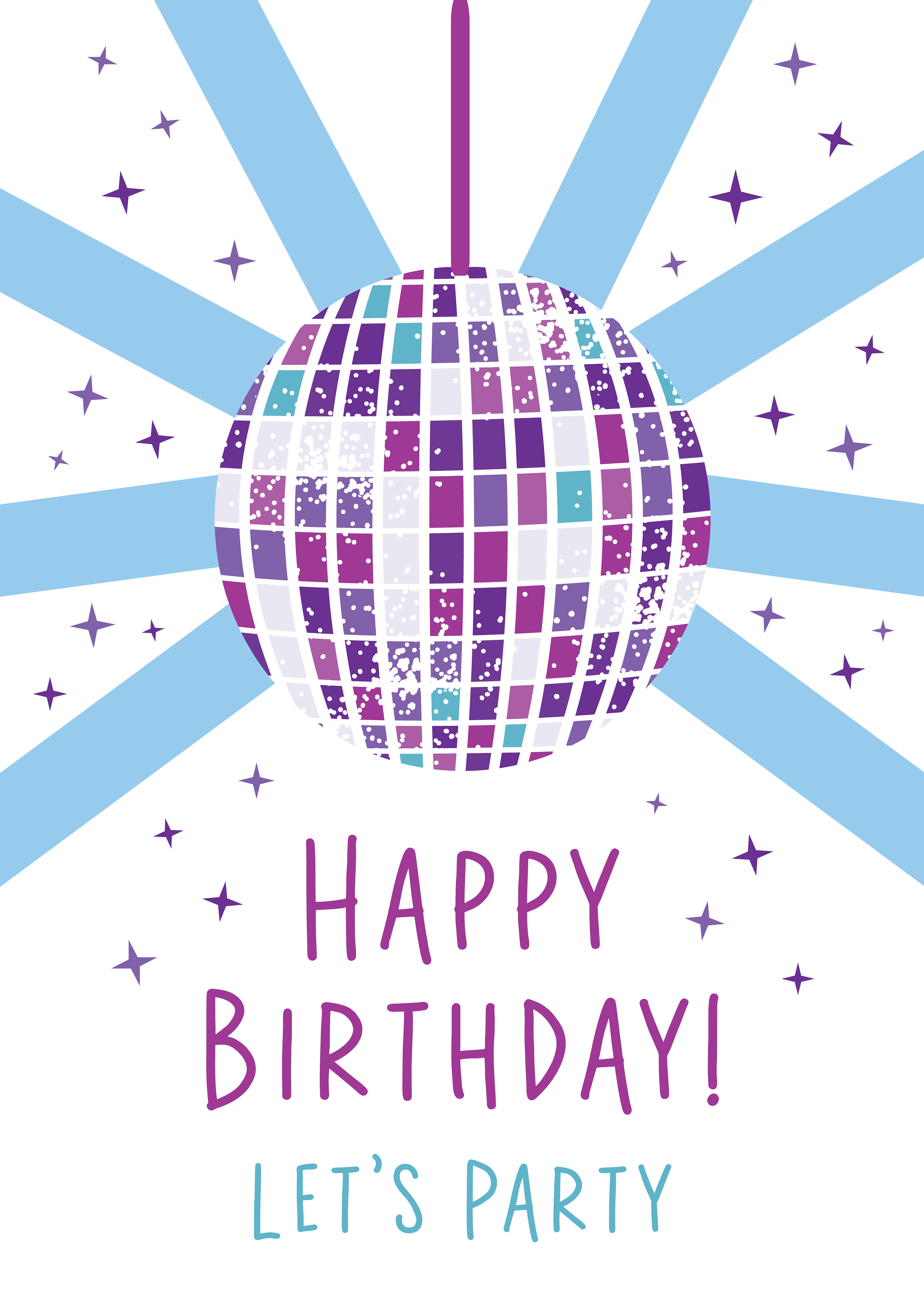 HAPPY BIRTHDAY DISCO BALL - PURPLE & BLUE CARD