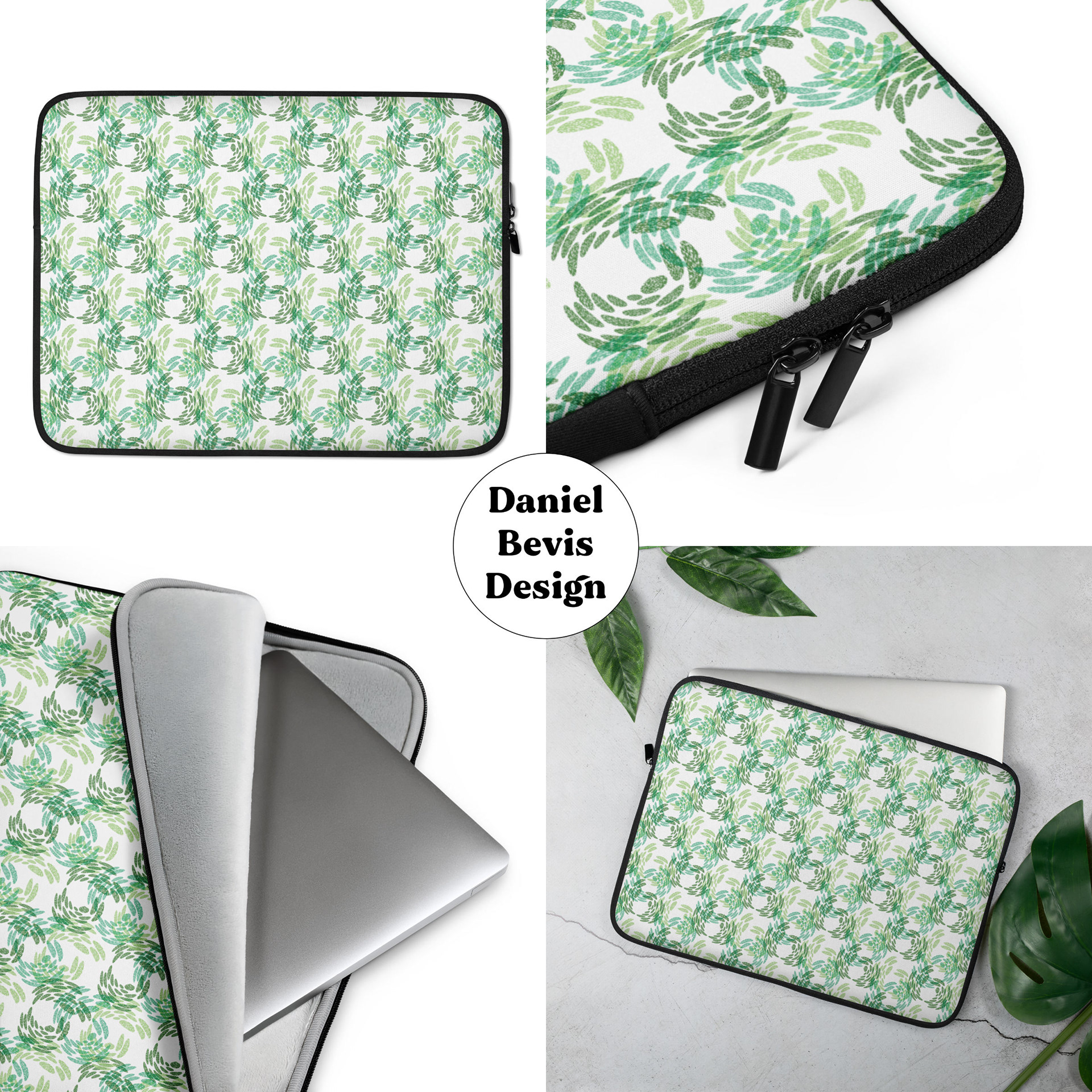 ABSTRACT SPRING GREEN BUTTERFLIES_LAPTOP SLEEVE MOCKUPS