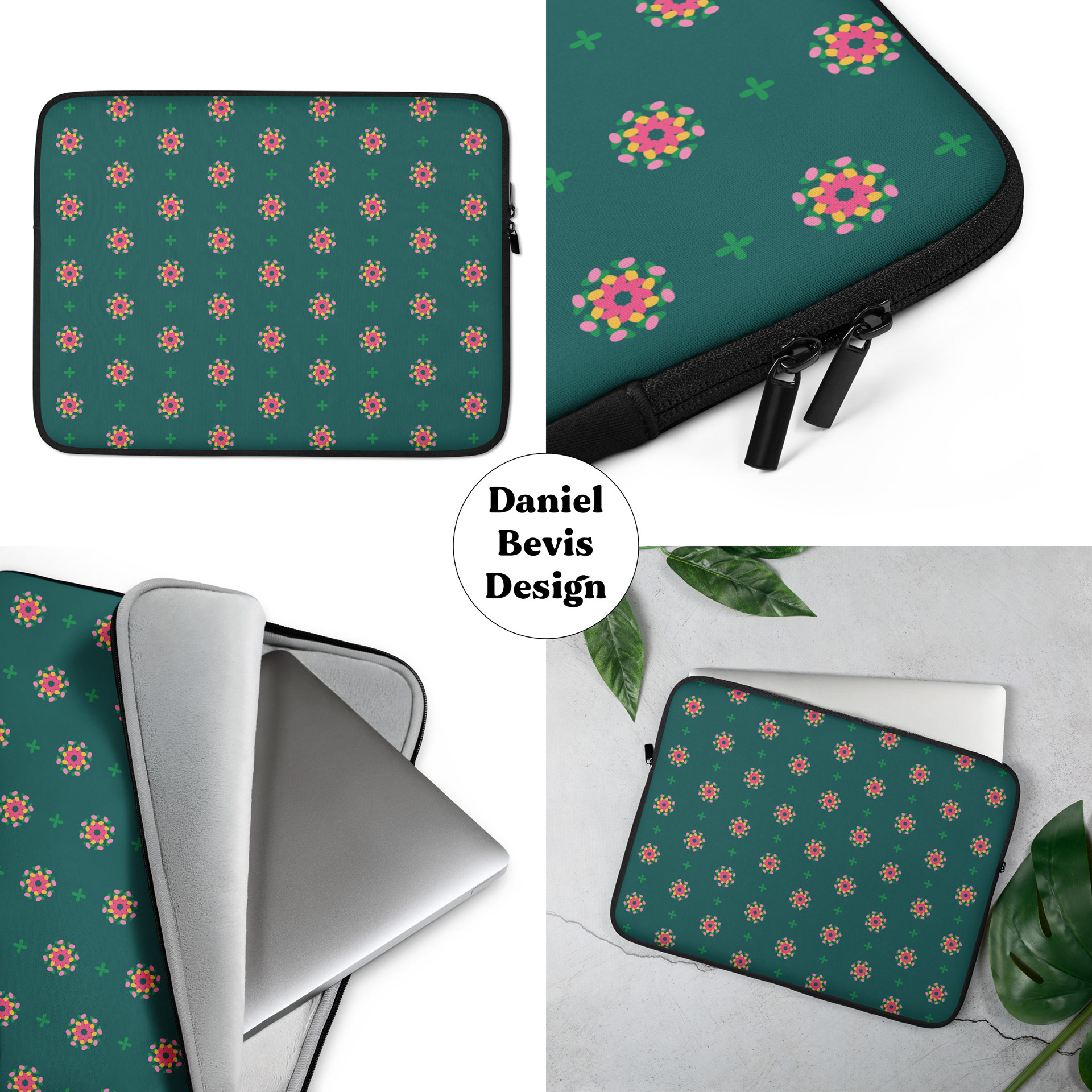 PSYCHEDELIC FLORALS - SUMMER BAYBERRY GREEN_LAPTOP SLEEVE MOCKUPS