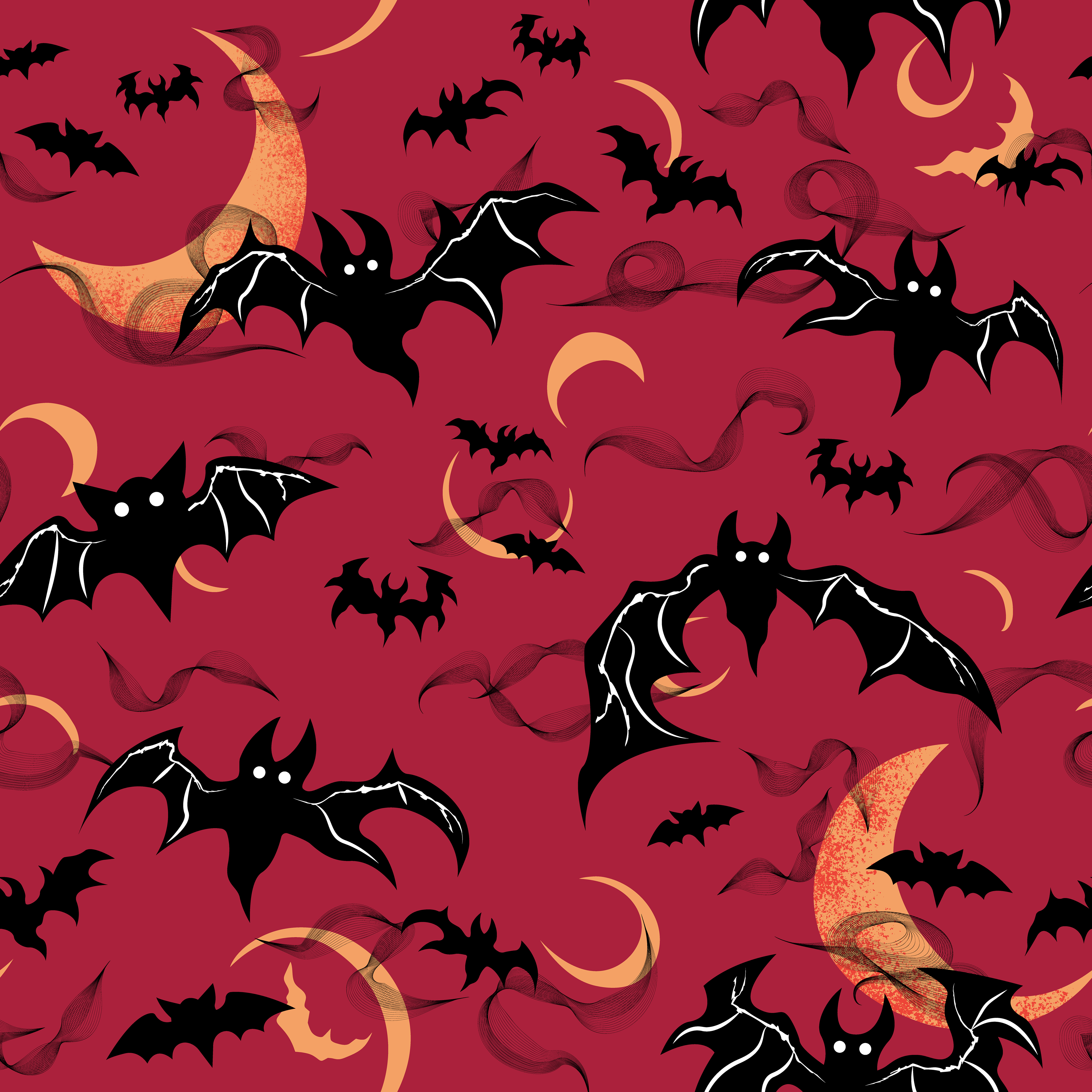 BATS & SPOOKY MOONS - CRIMSON RED
