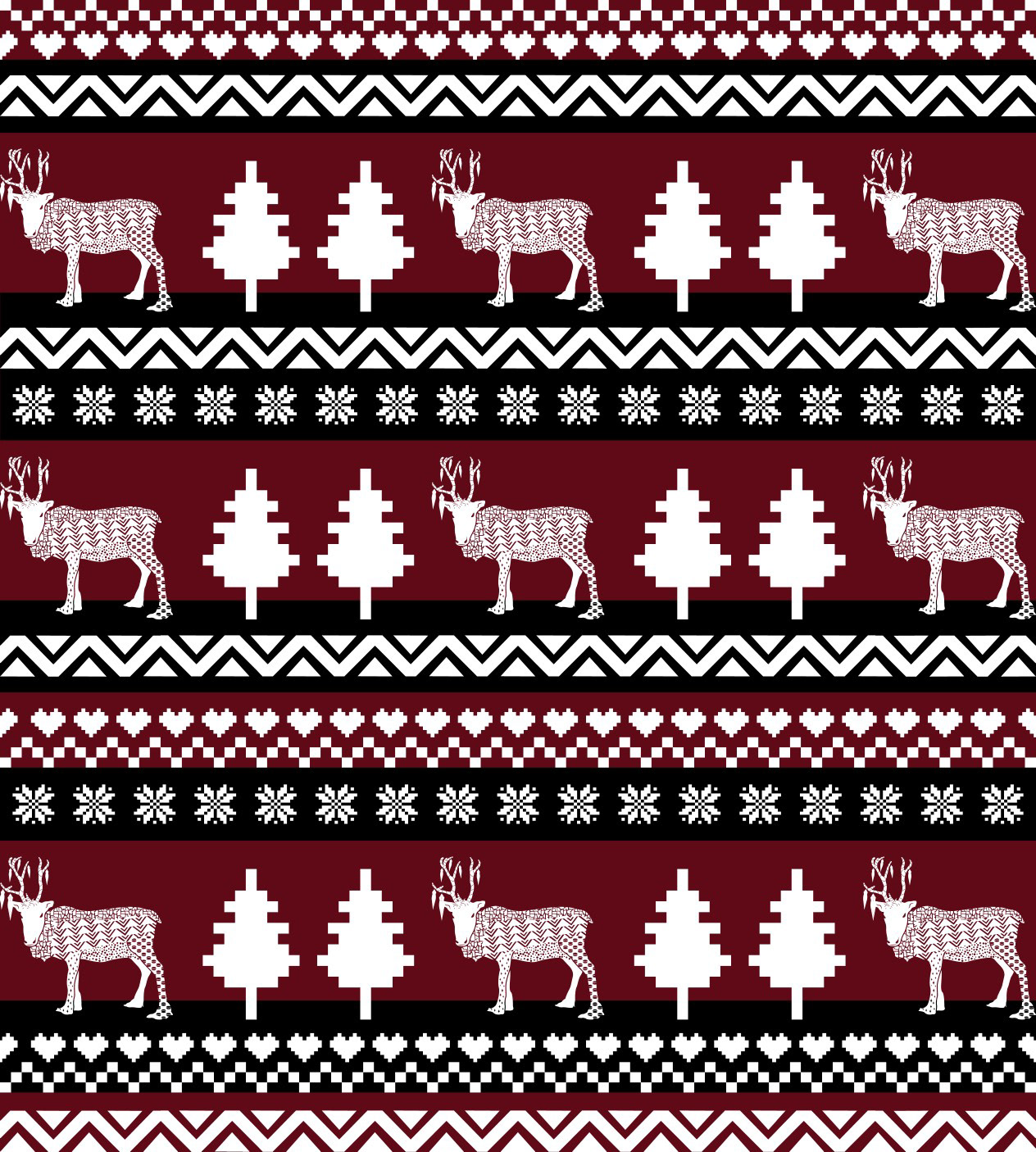 PATCHWORK UGLY SWEATER REINDEER [MAROON]