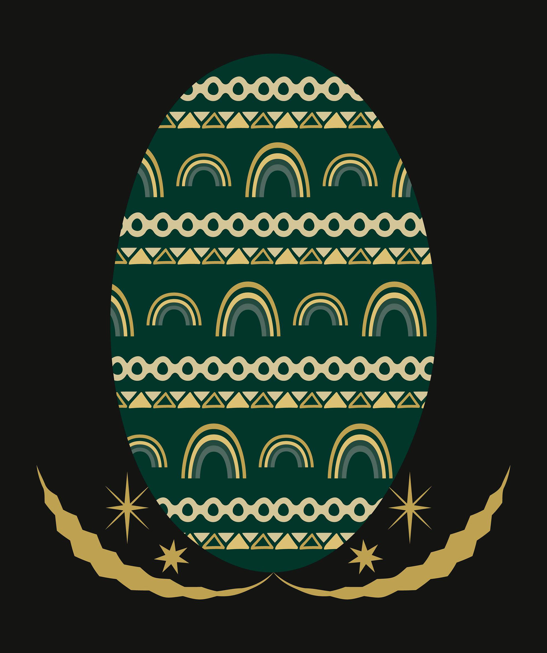 RAINBOW ORNATE JADE & GOLD EASTER EGG PRINT - BLACK