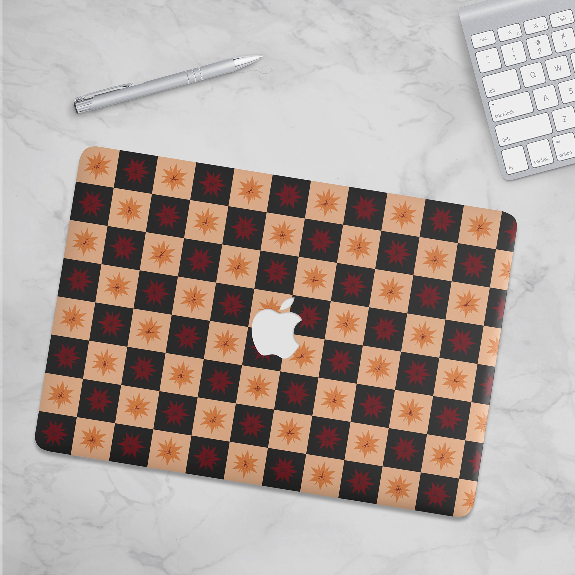 CHECKER STARBURSTS - FIERY DRACONIC HERALDRY_MACBOOK SKIN MOCKUP