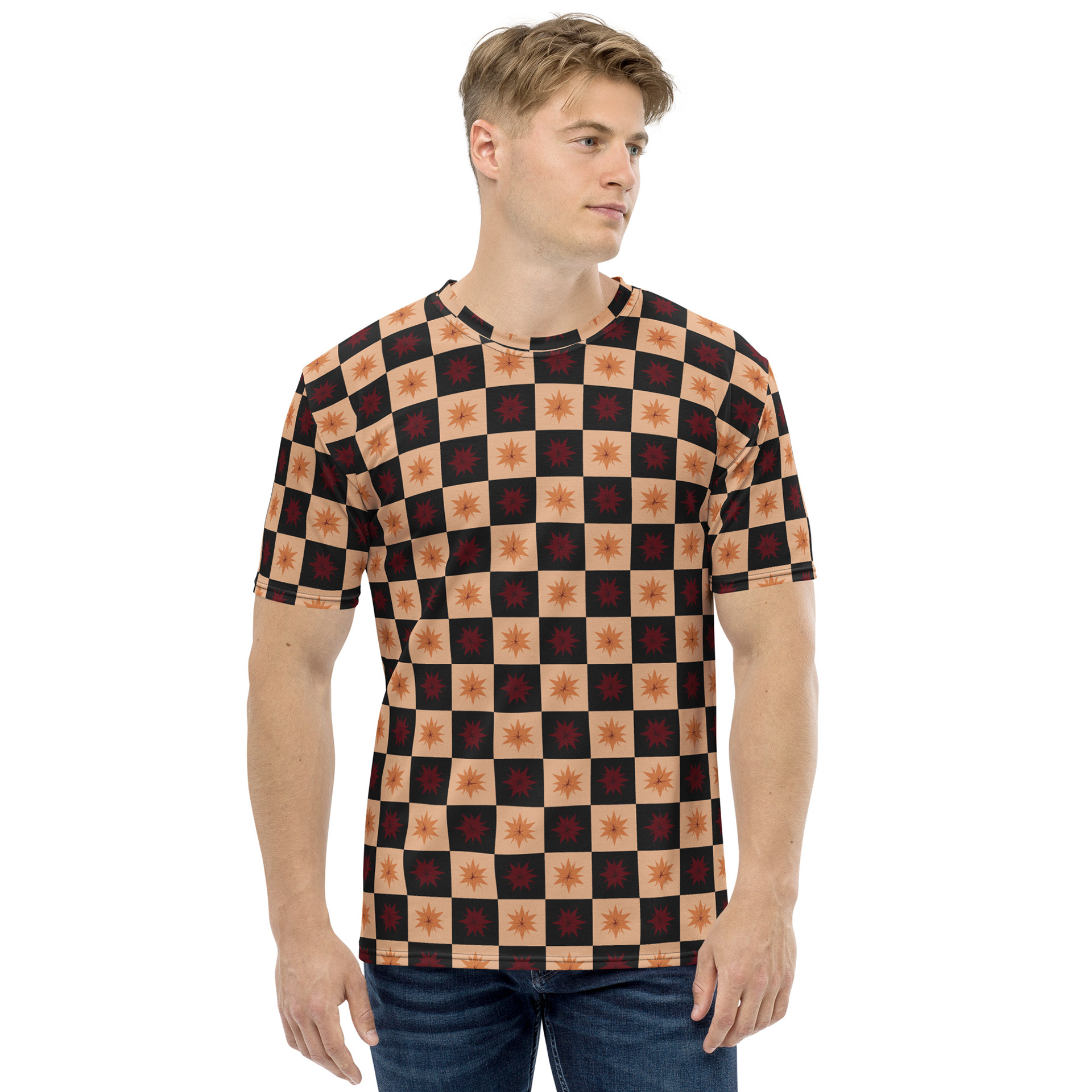 CHECKER STARBURSTS - FIERY DRACONIC HERALDRY_ALL OVER GRAPHIC TEE - LIFESTYLE MENS FRONT