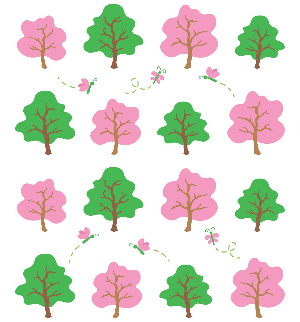 SPRING TREES & BUTTERFLIES - WHITE