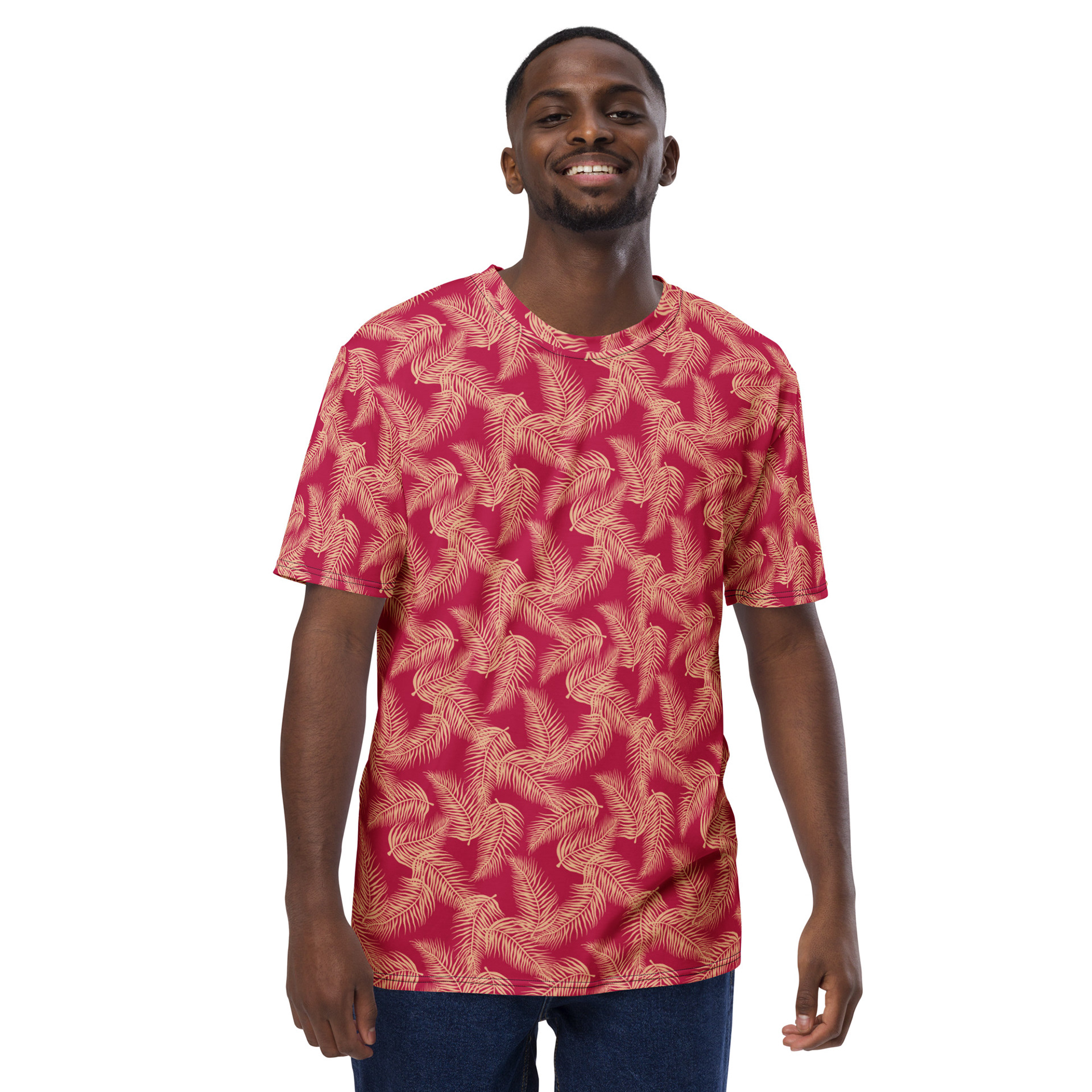 TROPICAL PALMS RED & GOLD_ALL OVER GRAPHIC TEE - LIFESTYLE MENS FRONT
