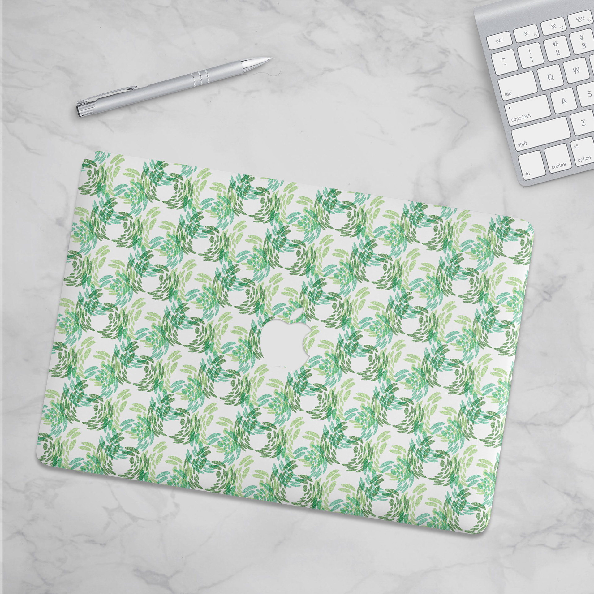 ABSTRACT SPRING GREEN BUTTERFLIES_MACBOOK SKIN MOCKUP