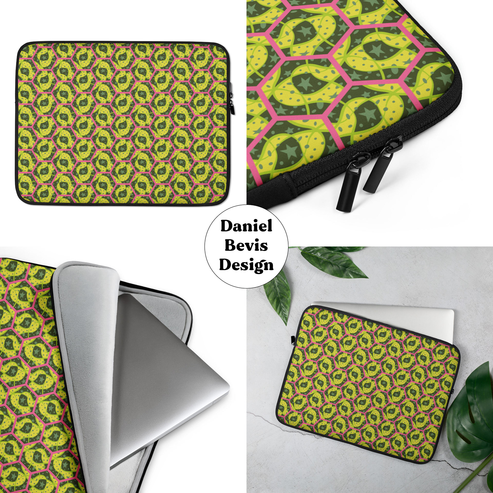 HEX GEO CHAOS - ALIEN FLORA_LAPTOP SLEEVE MOCKUPS
