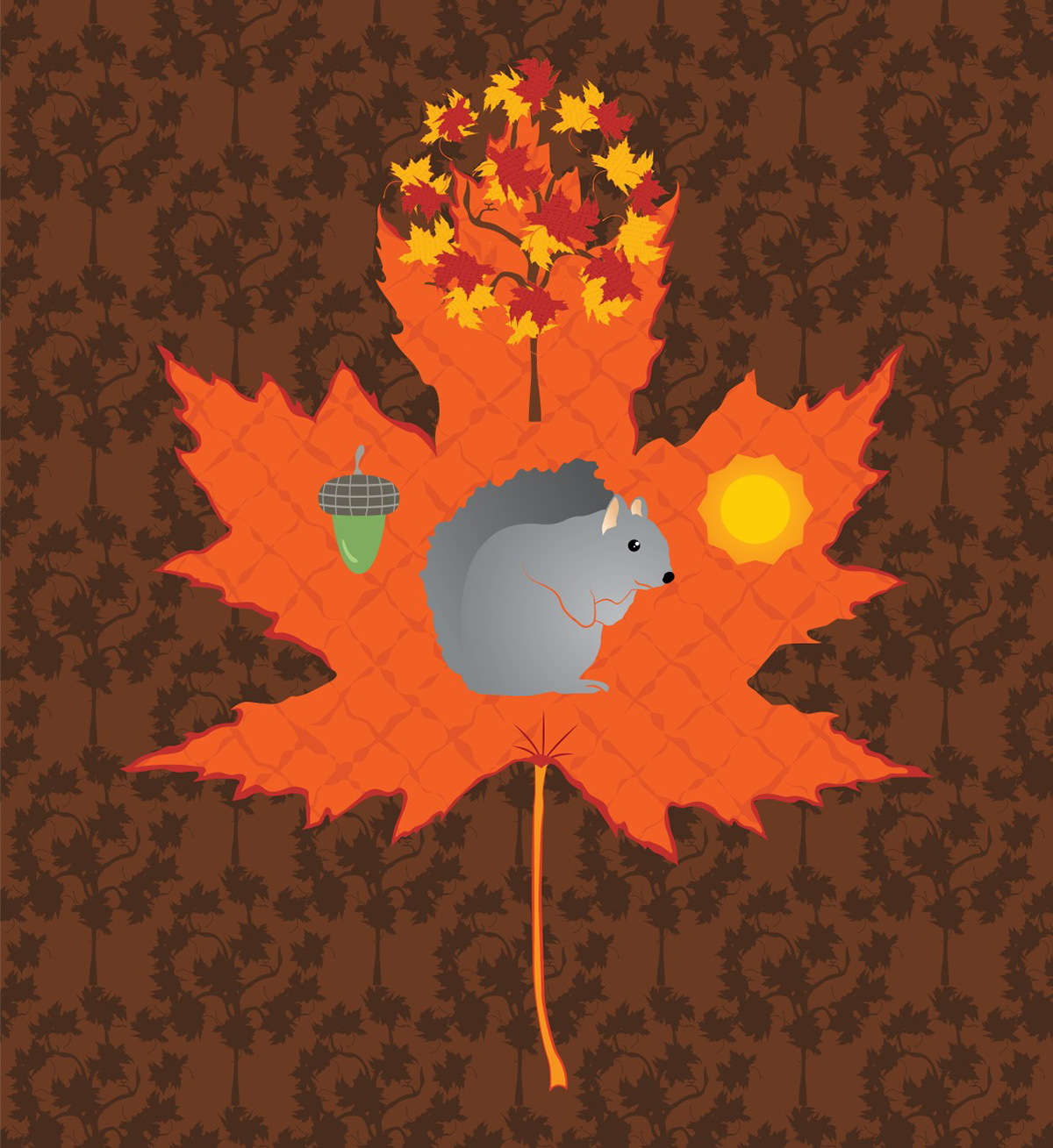 GREY SQUIRREL AUTUMNAL EMBLEM