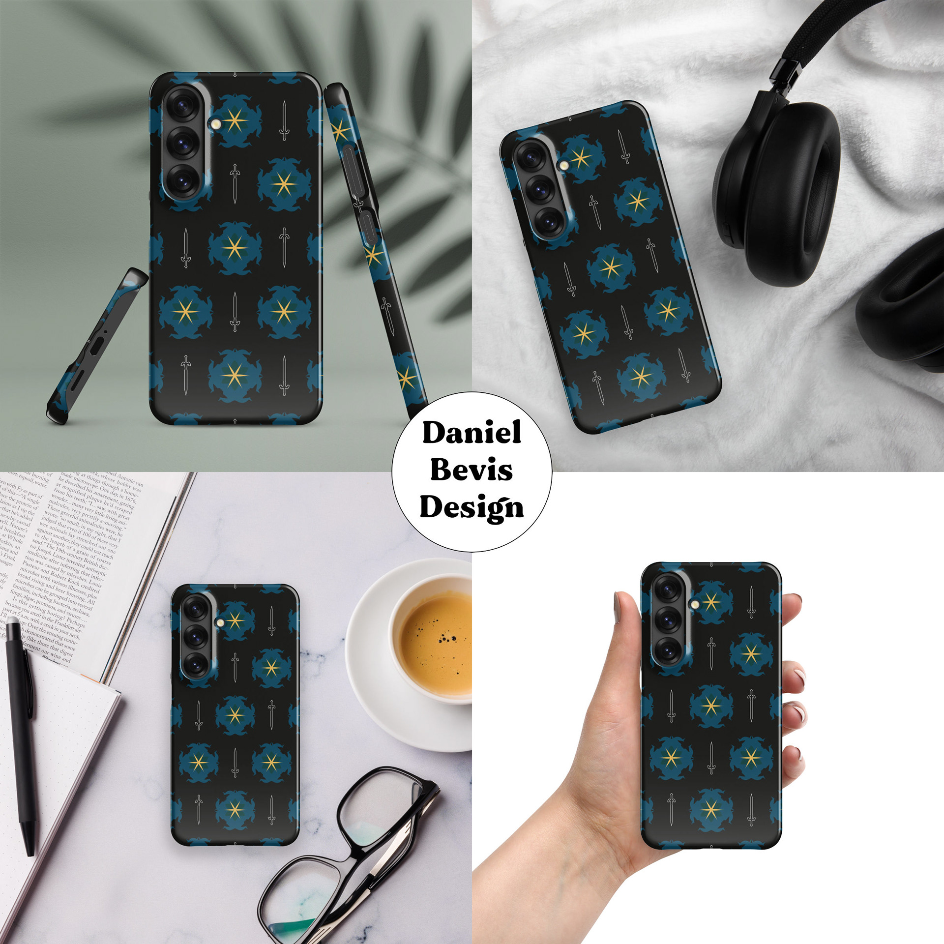 FLOWER KNIGHT - TROPICAL-BLACK SAMSUNG PHONE CASE MOCKUP COLLAGE