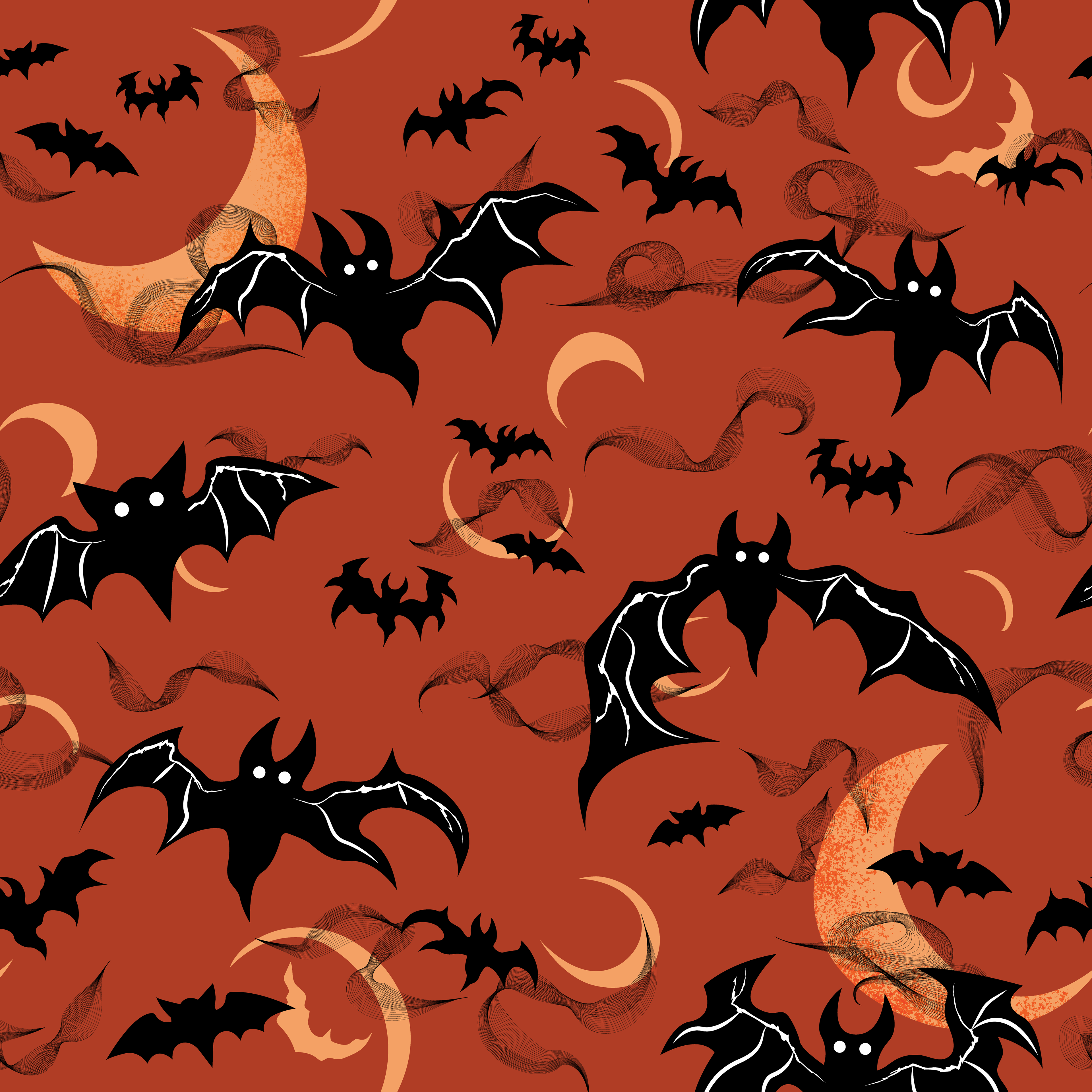 BATS & SPOOKY MOONS - BURNT PUMPKIN ORANGE