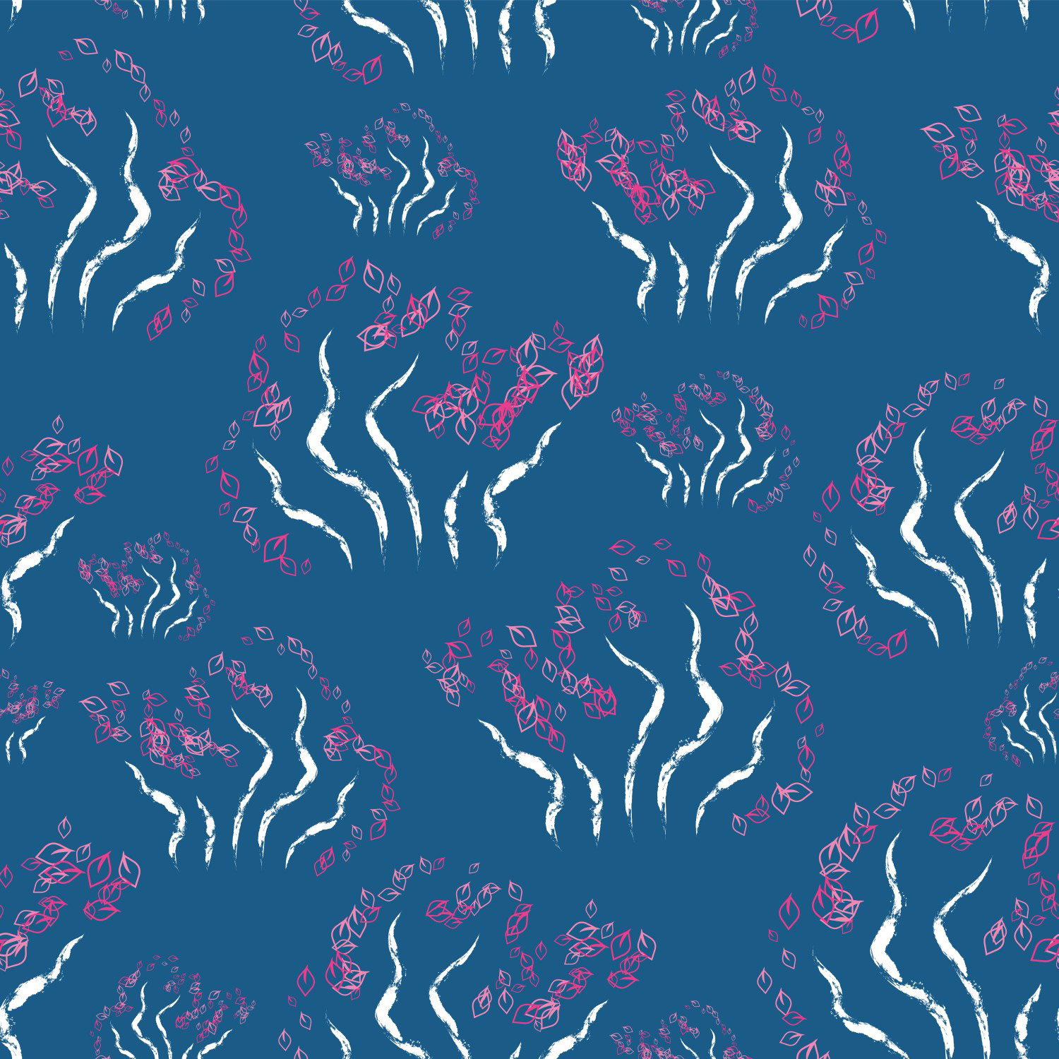 CHERRY BLOSSOM WAVES PATTERN [ON BLUE]