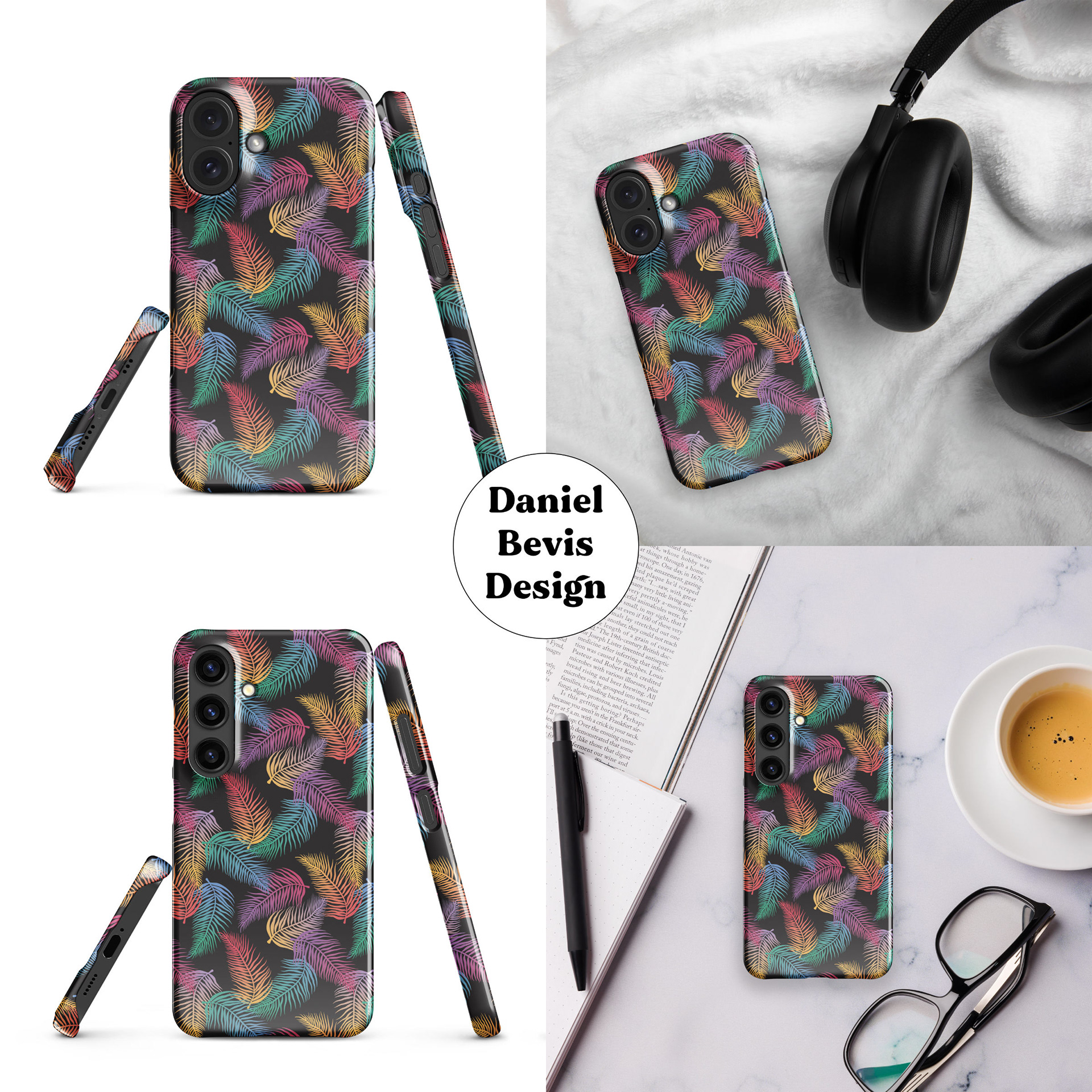 RAINBOW TROPICAL PALMS PRINT - BLACK_IPHONE & SAMSUNG CASE MOCKUPS