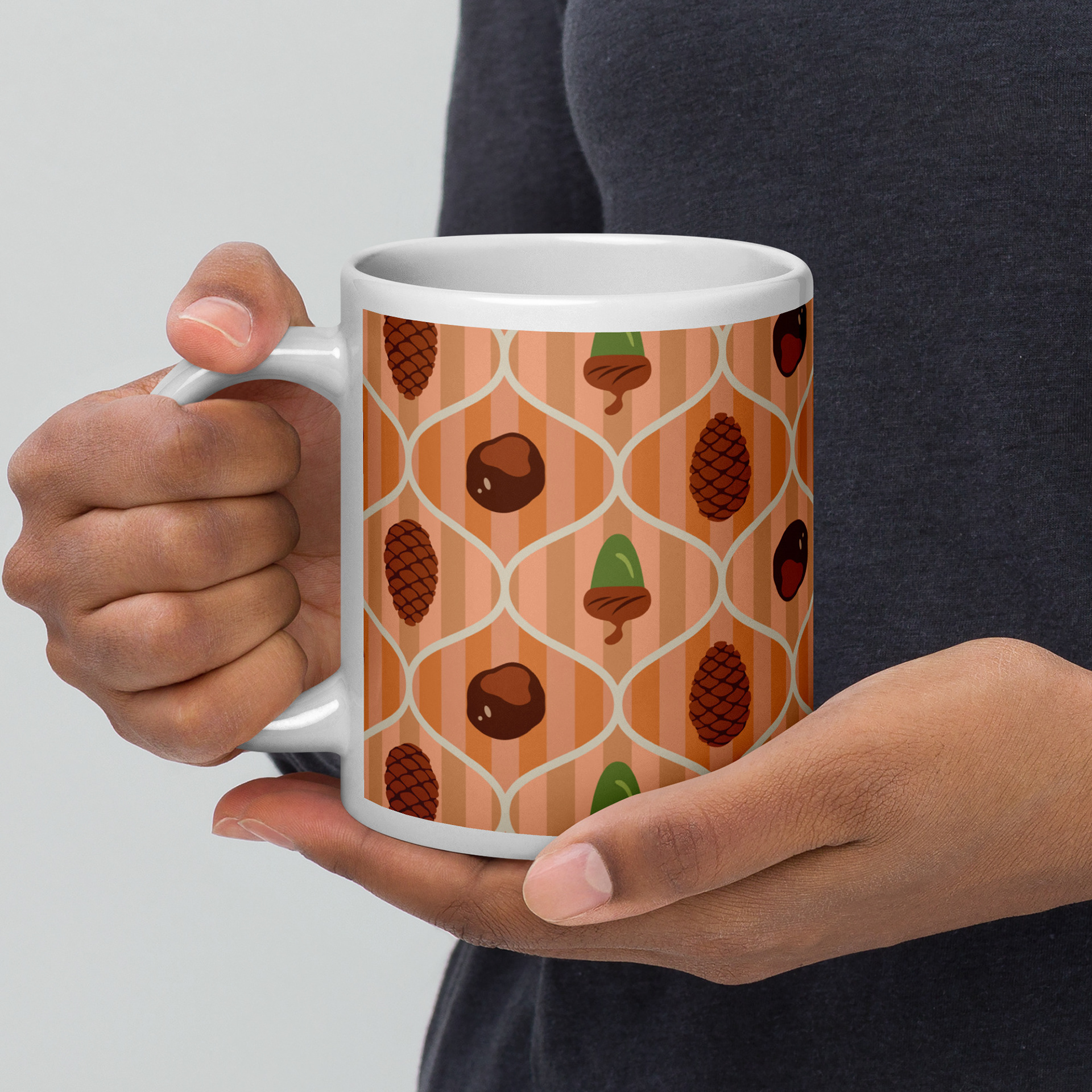 CONKERS, ACORNS & PINE CONES STRIPED OGEE - COFFEE MUG 2