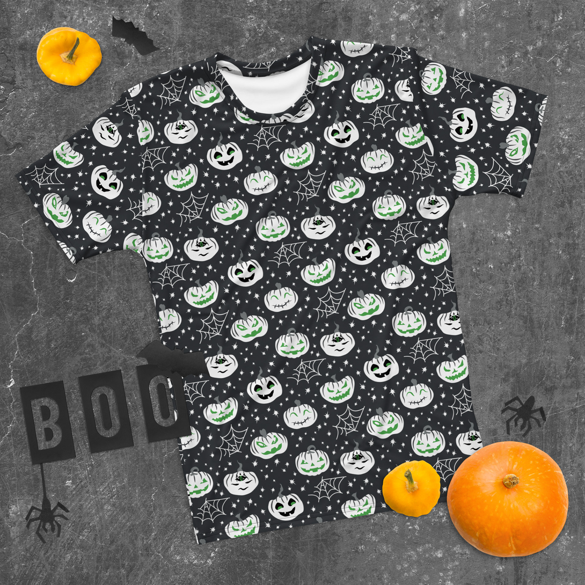 GOTHIC MONOCHROME PUMPKINS_ALL OVER GRAPHIC TEE