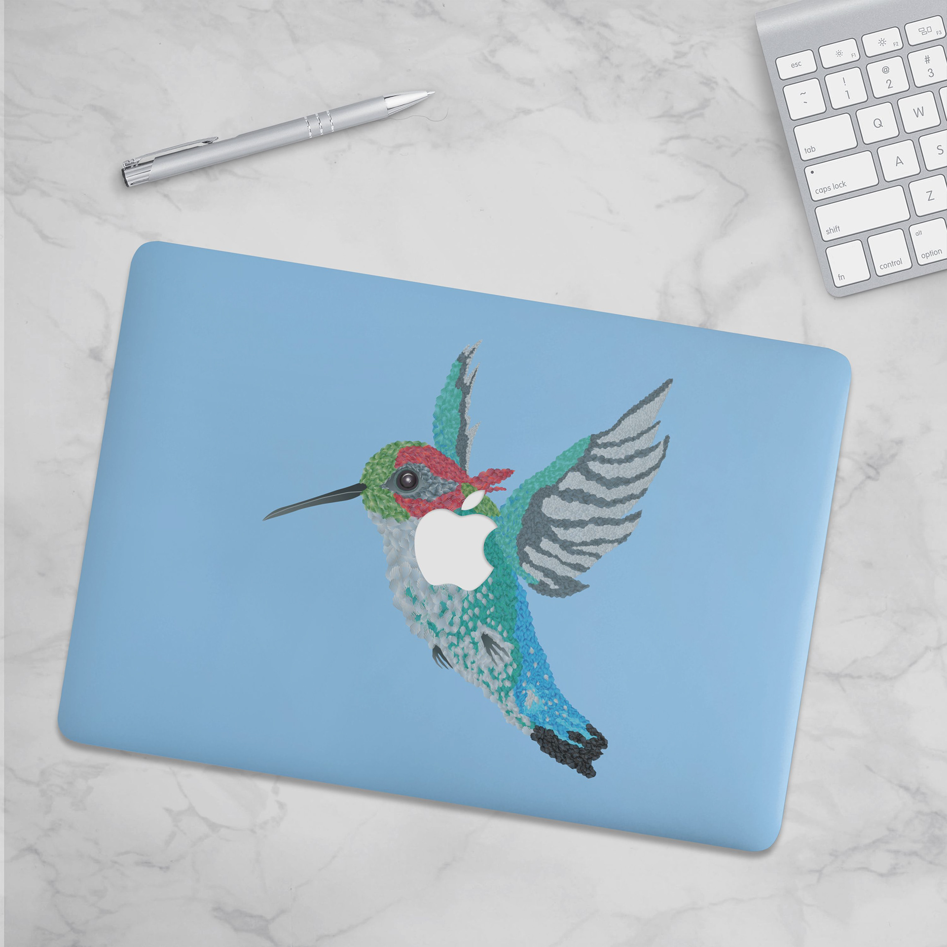 BEE HUMMINGBIRD - SKY BLUE_MACBOOK SKIN MOCKUP