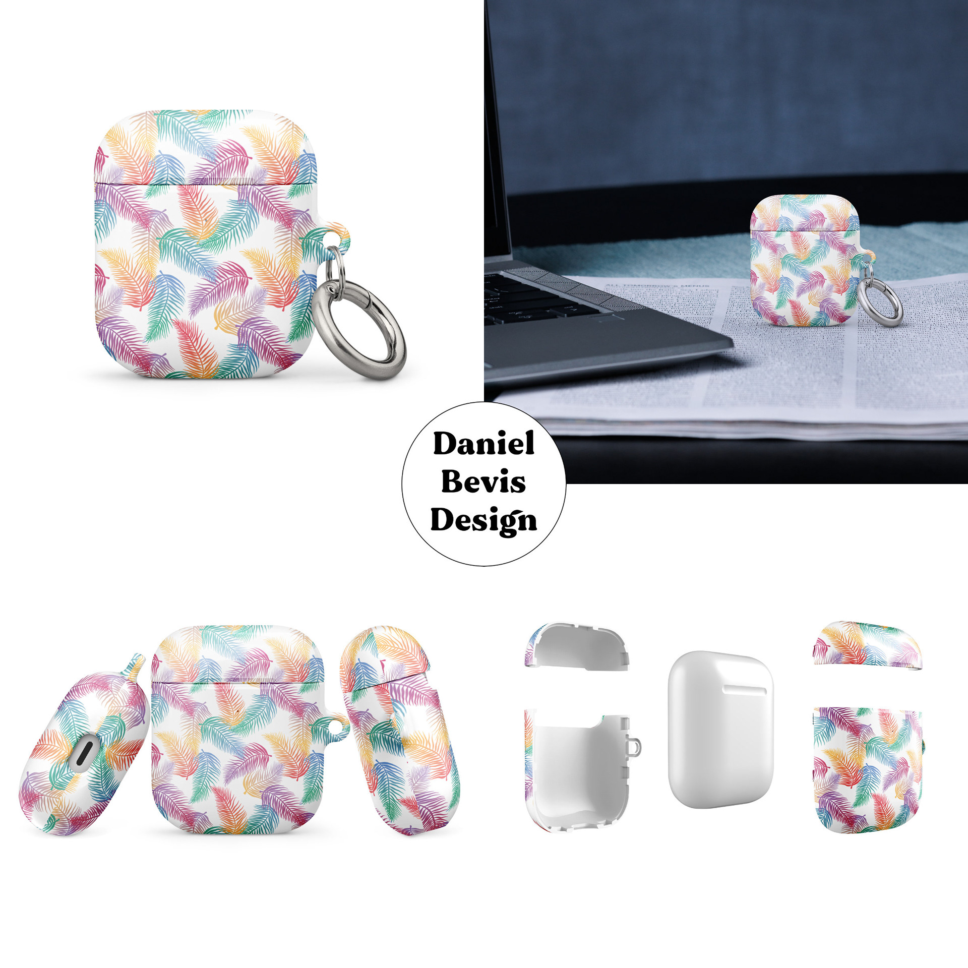 RAINBOW TROPICAL PALMS - WHITE_AIRPOD GEN 1 CASES MOCKUPS COLLAGE