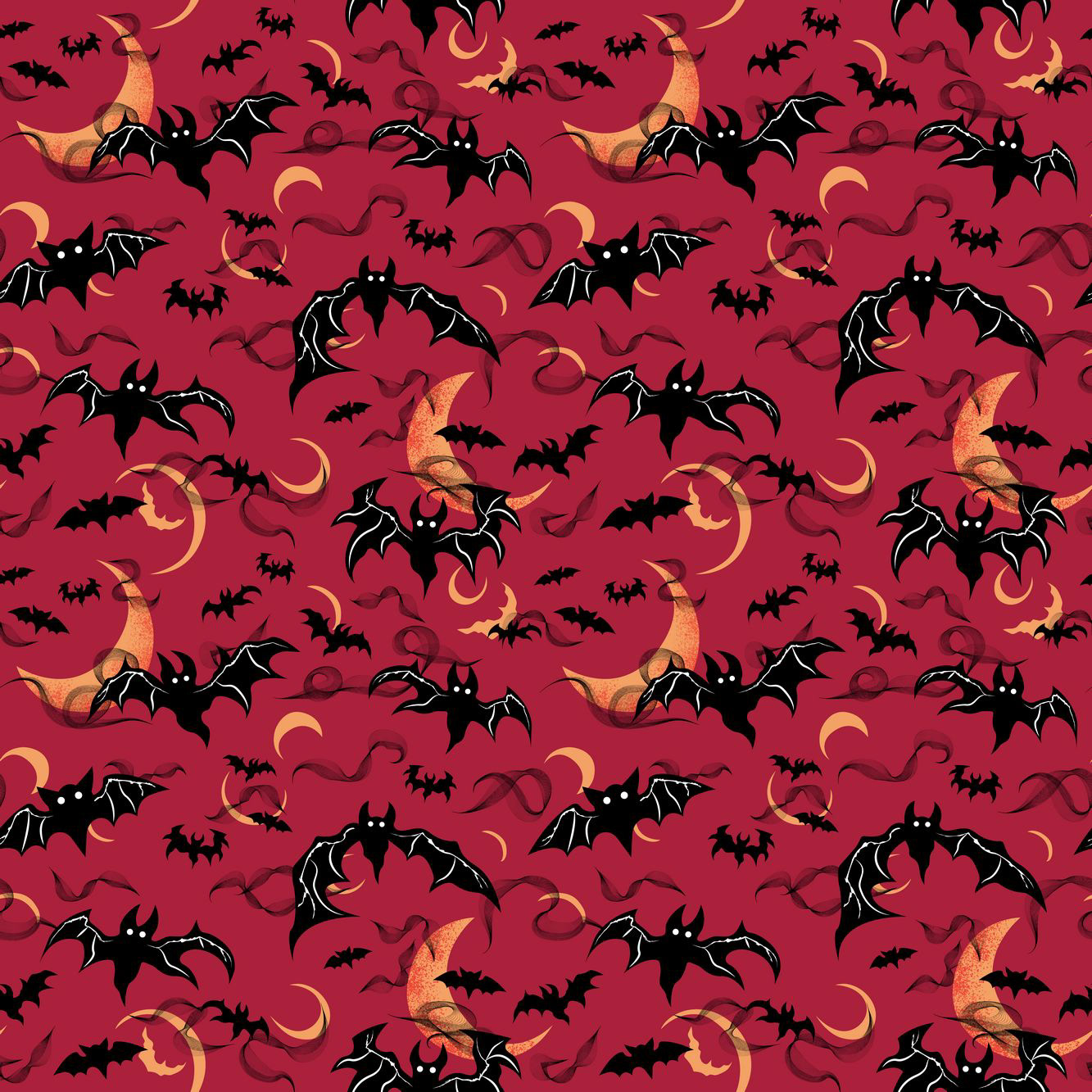BATS & SPOOKY MOONS - CRIMSON RED
