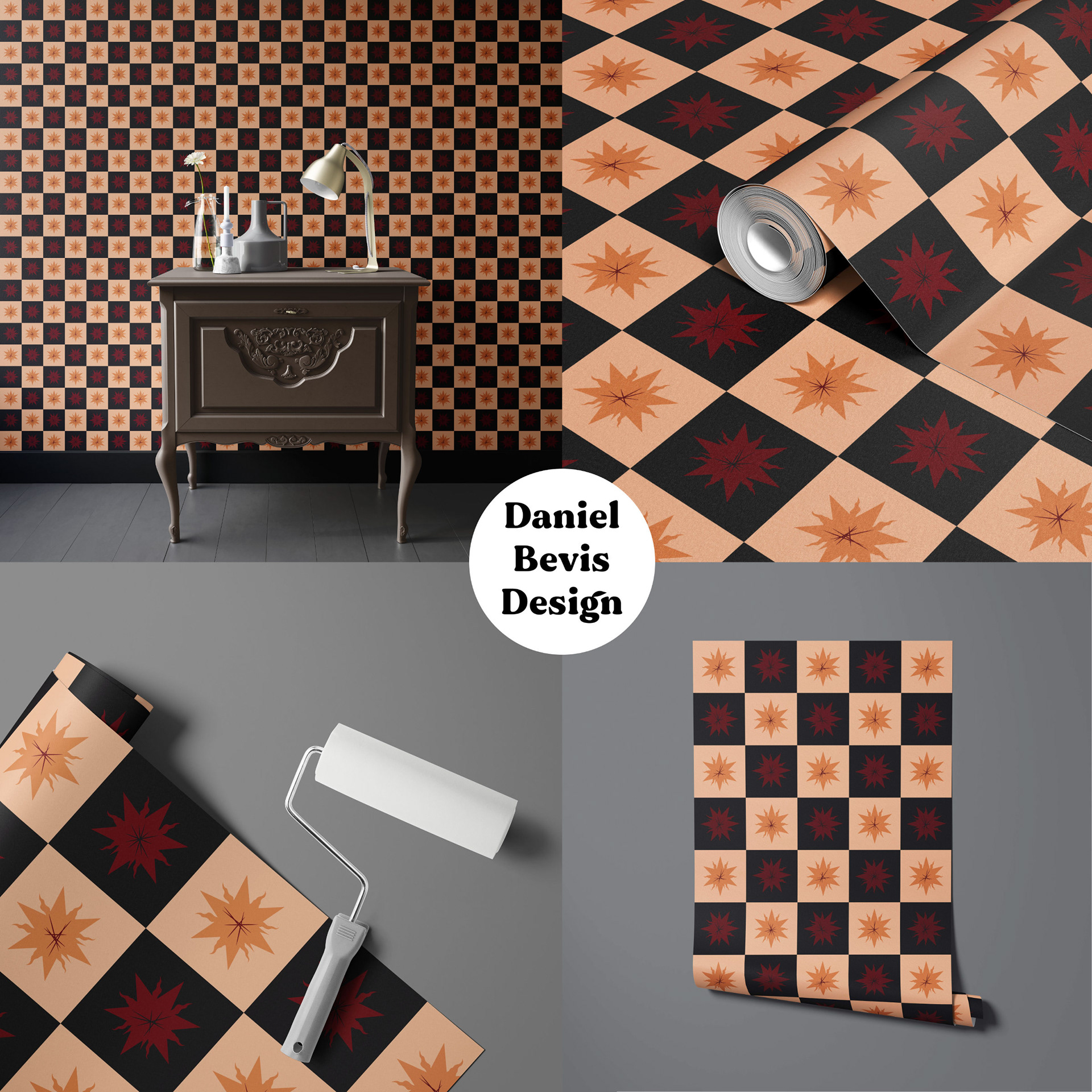 CHECKER STARBURSTS - FIERY DRACONIC HERALDRY_HOME LIFESTYLE WALLPAPER COLLAGE