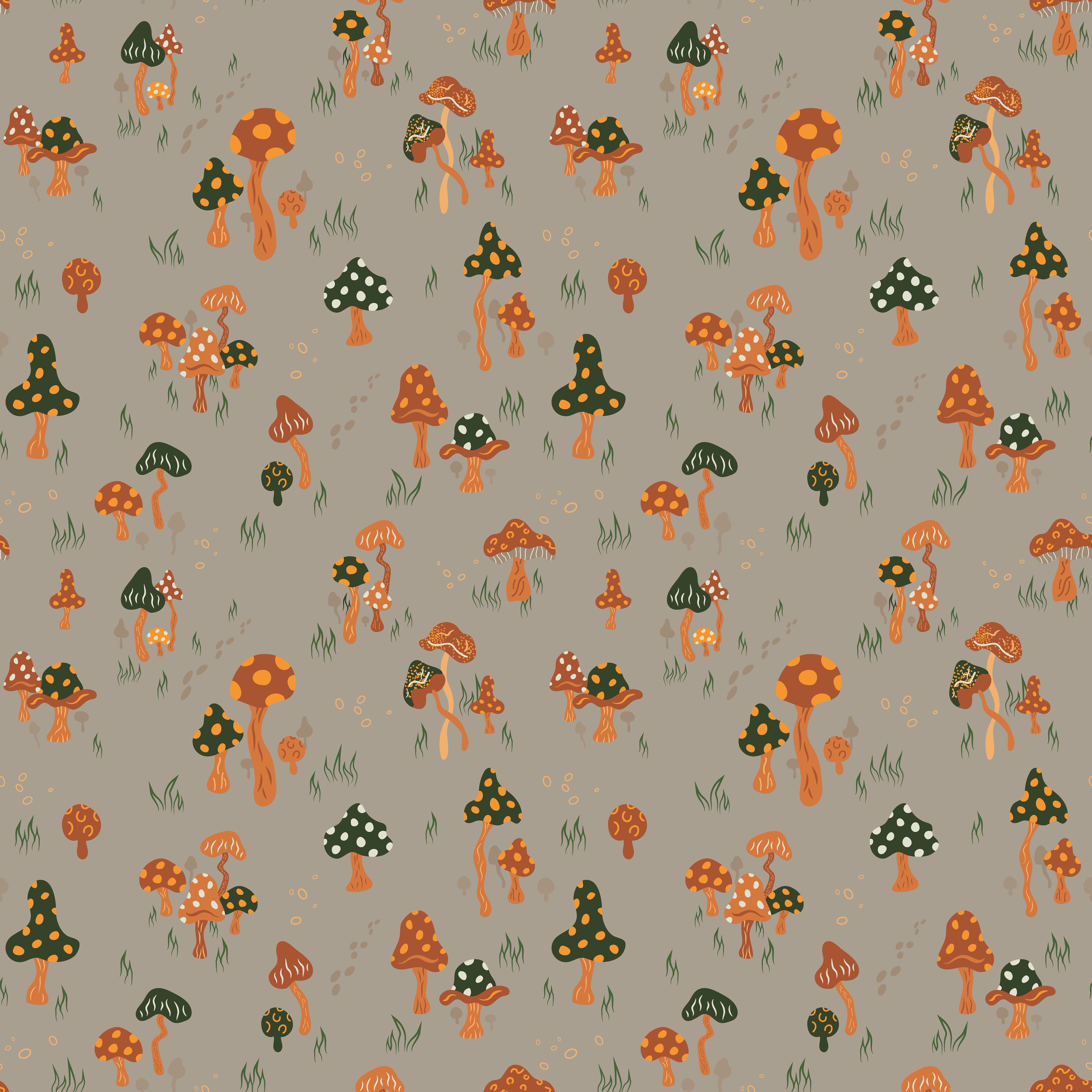 MUSHROOM MEADOW PATTERN - ROCK GREY