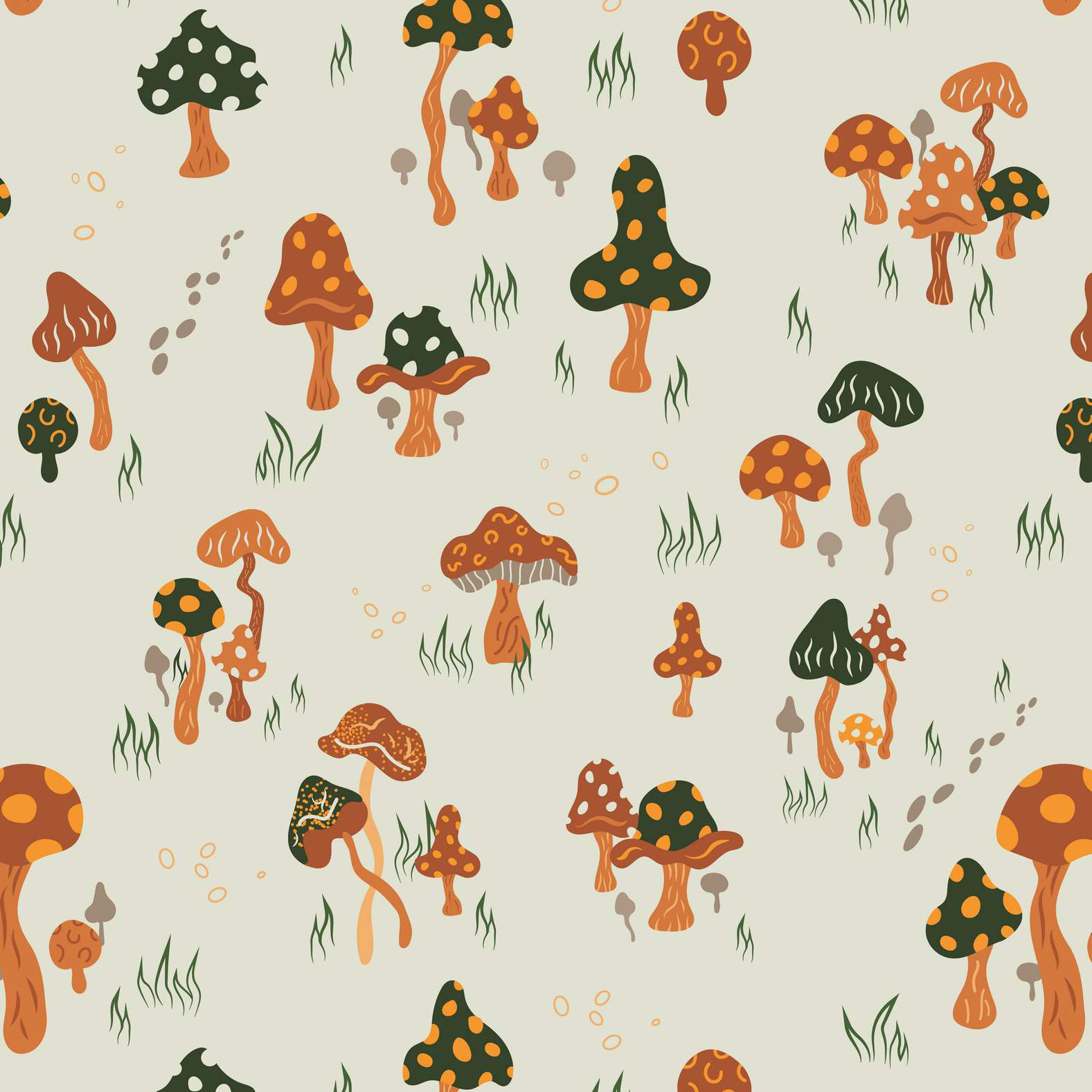 MUSHROOM MEADOW PATTERN - MUSHROOM WHITE
