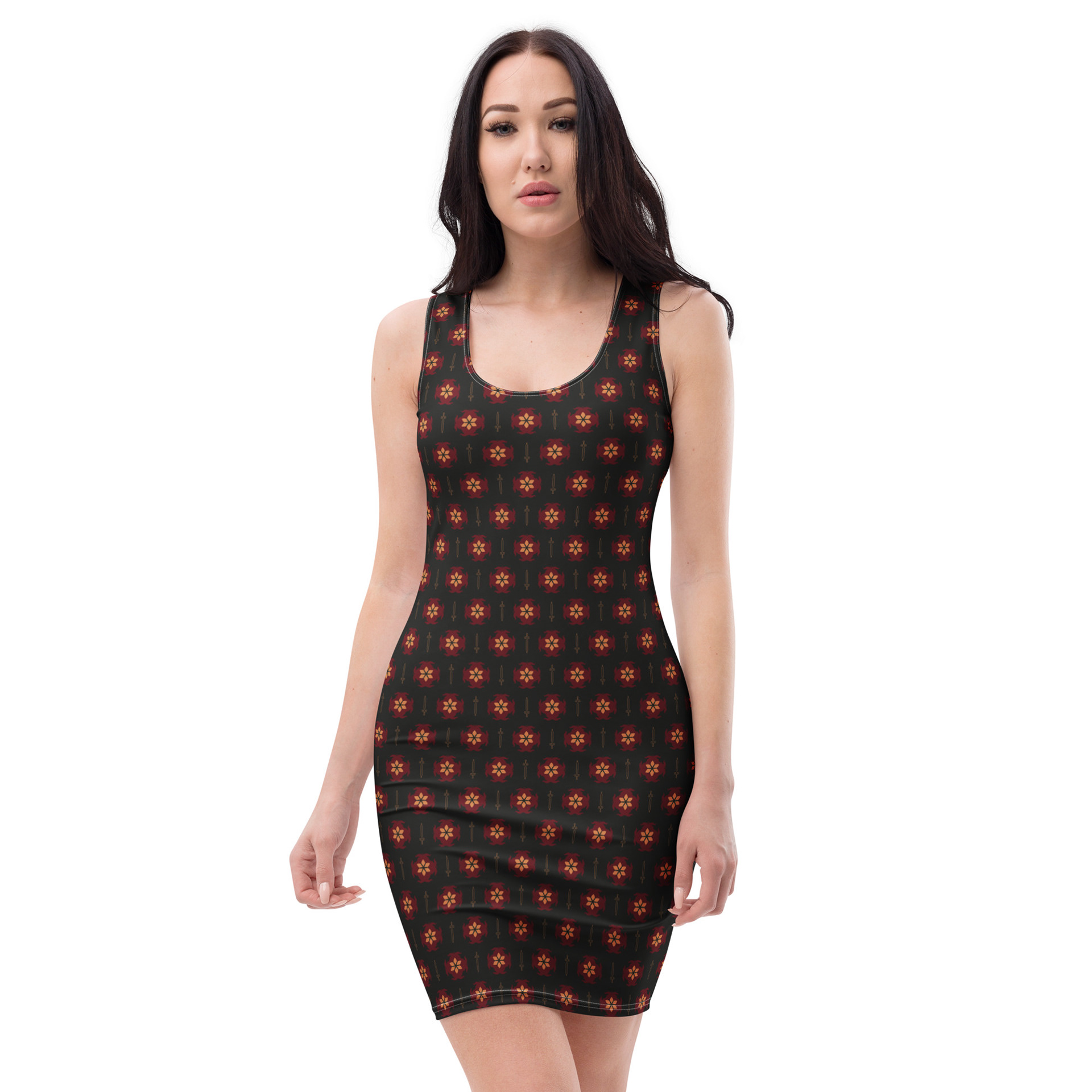 FLOWER KNIGHT - FIERY DRACONIC HERALDRY - BODYCON DRESS