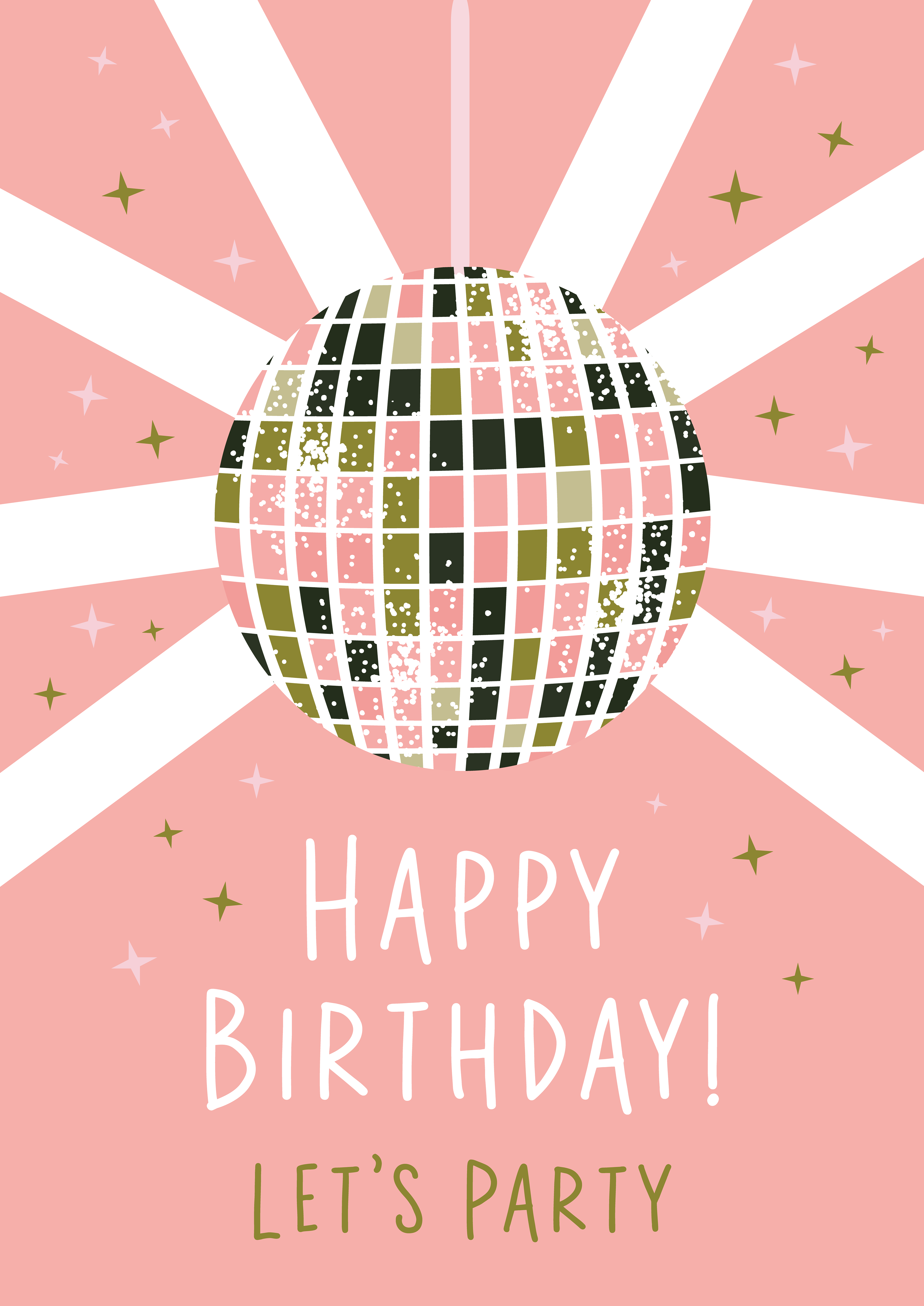 HAPPY BIRTHDAY DISCO BALL - AVOCADO, BLUSH & FOREST CARD