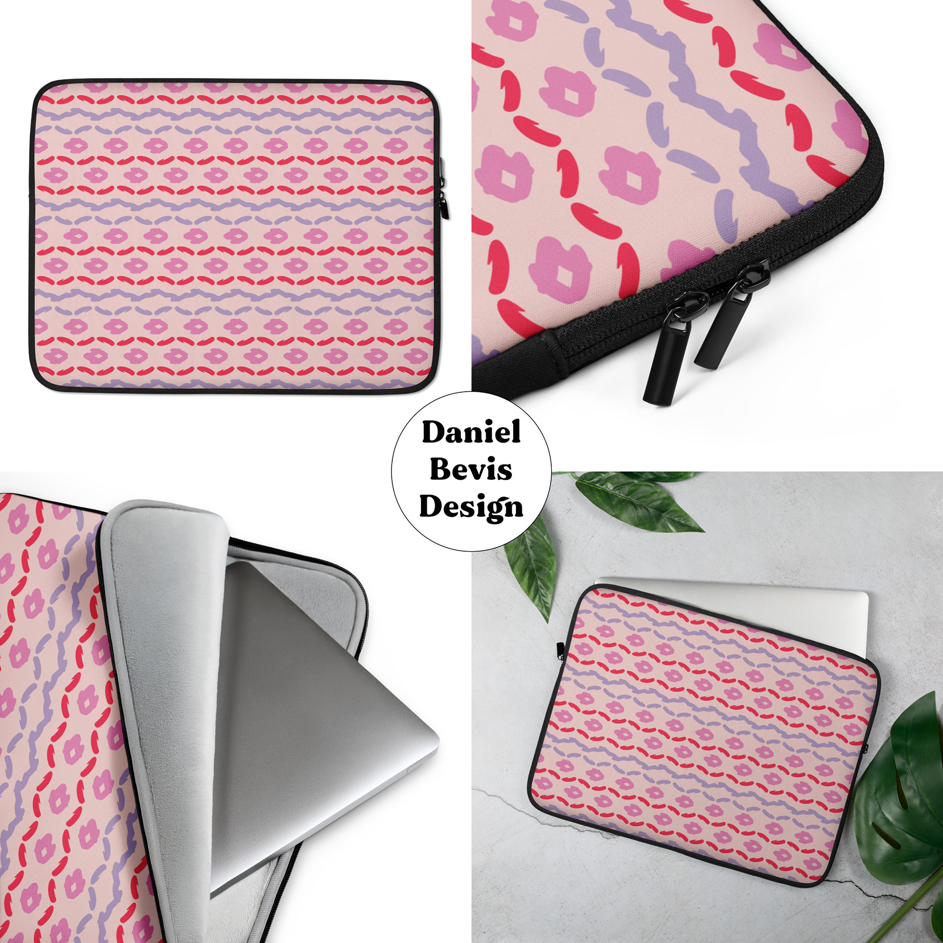 ABSTRACT AIRY FLOW - FUCHSIA, RED, LAVENDER & CREAM_LAPTOP SLEEVE MOCKUPS