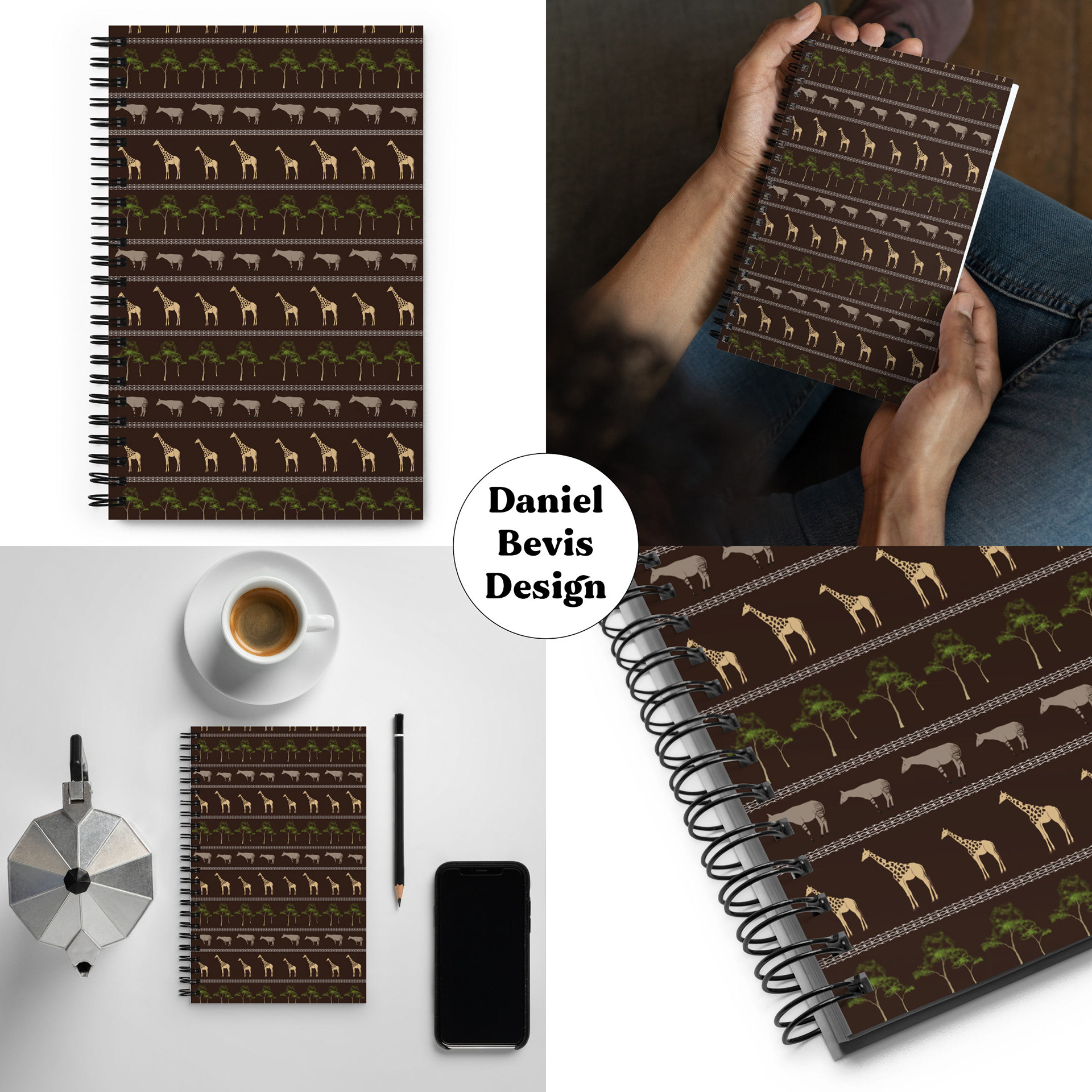 GIRAFFE & OKAPI_SPIRAL NOTEBOOK MOCKUPS COLLAGE