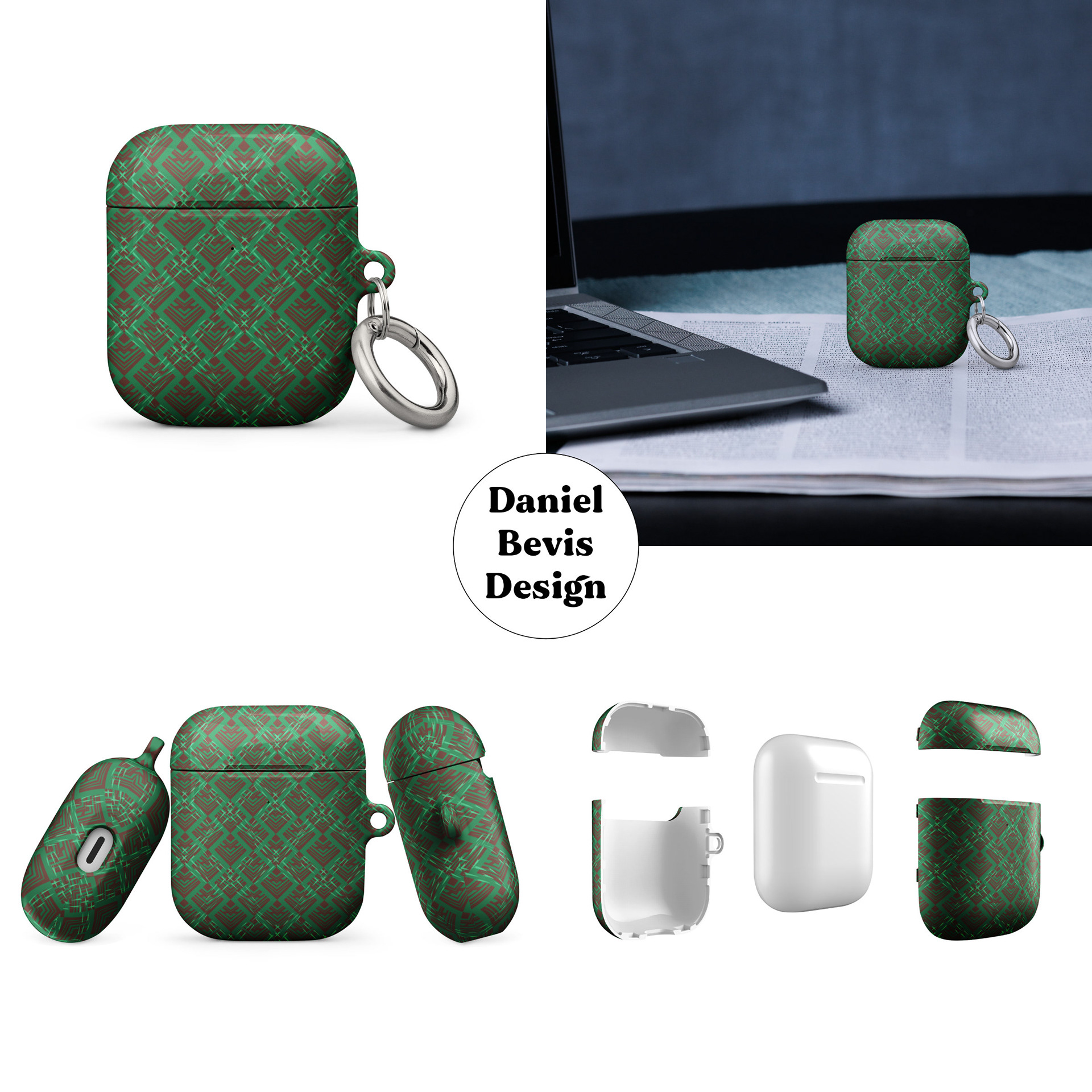 TRIBAL PRINT 1 - EMERALD GREEN & BROWN_AIRPOD GEN 1 CASES MOCKUPS COLLAGE