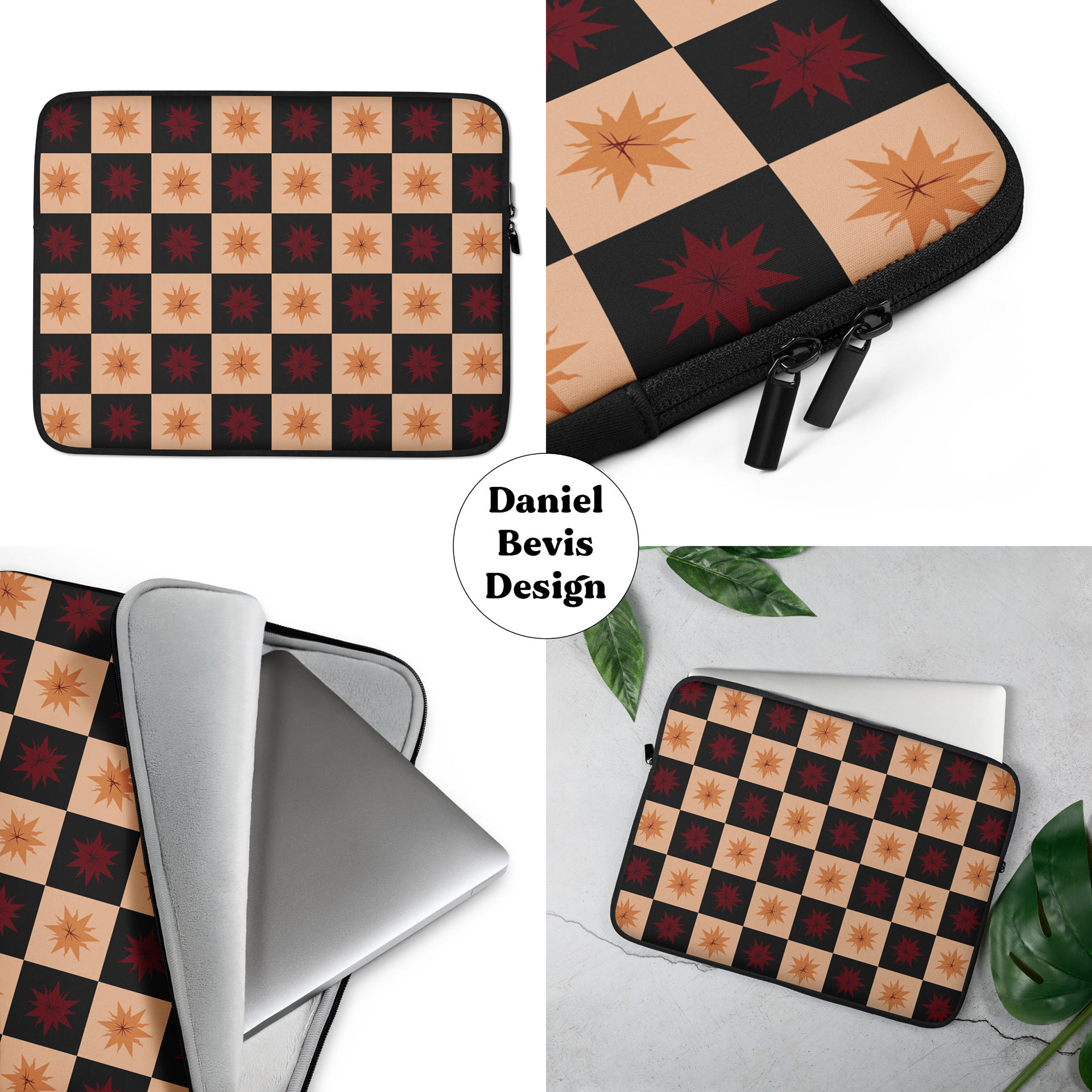 CHECKER STARBURSTS - FIERY DRACONIC HERALDRY_LAPTOP SLEEVE MOCKUPS