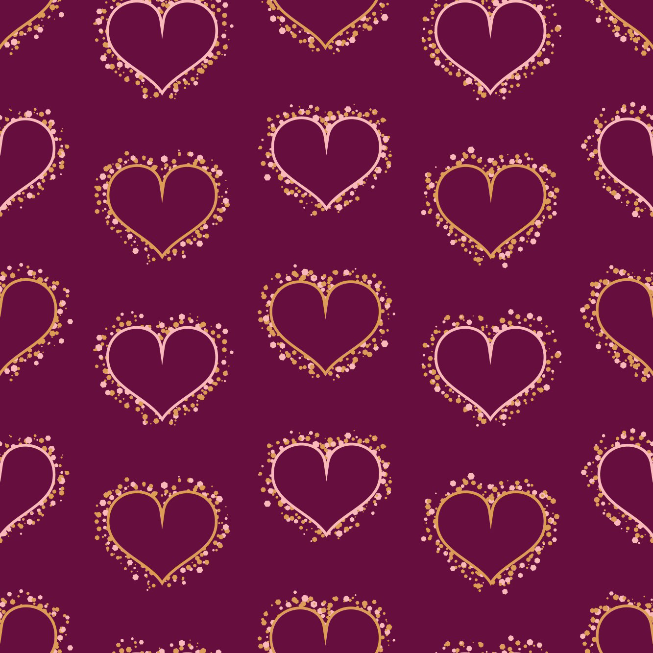 SPARKLING GOLD ROSE HEARTS TYRIAN PURPLE