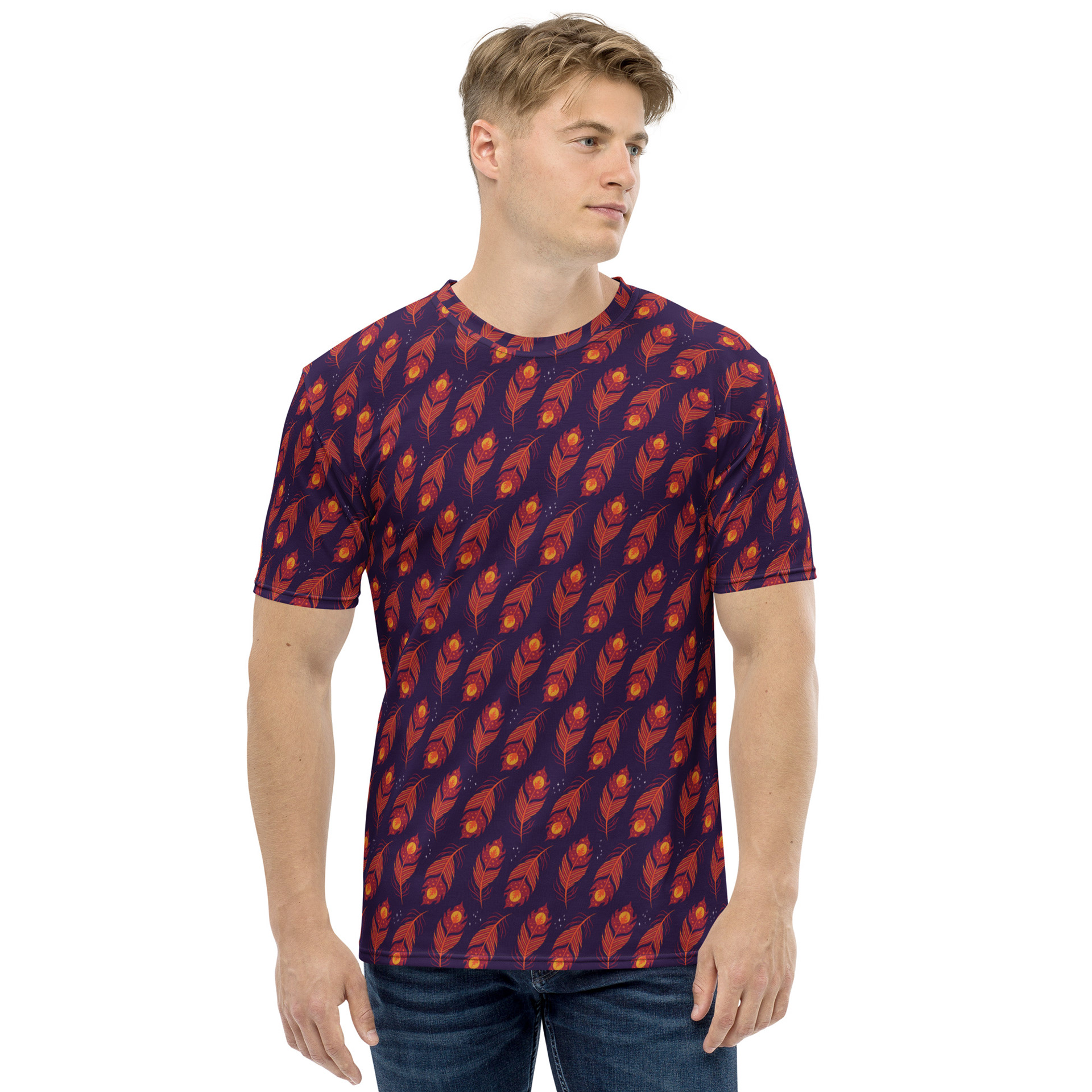 PHOENIX FEATHERS - ROYAL PURPLE_ALL OVER GRAPHIC TEE - LIFESTYLE MENS FRONT